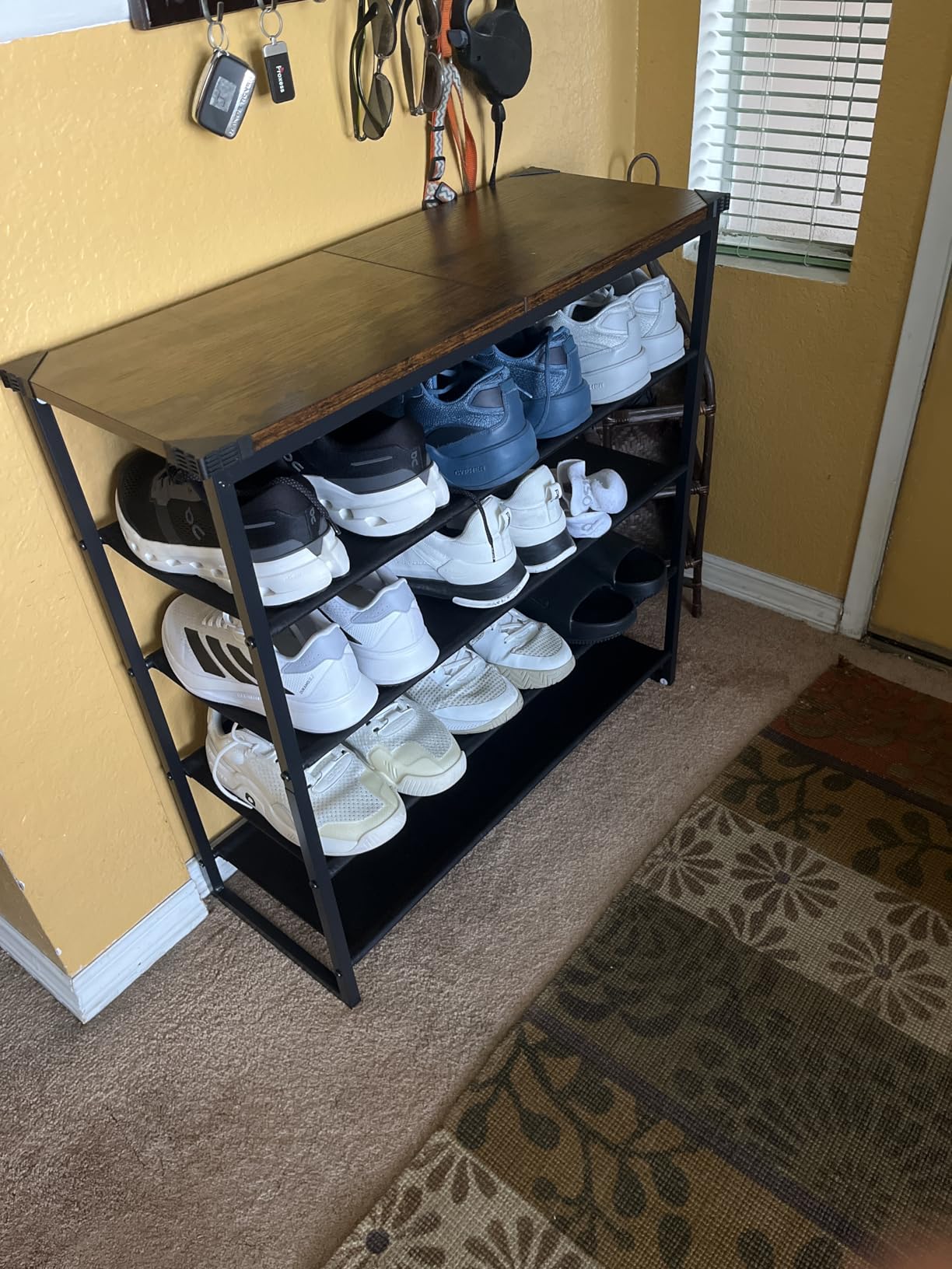 HOOBRO Shoe Rack, 4 Tier Shoe Storage Organizer with 3 Oxford Fabric Shelves and Top Panel, Holds 12-16 Pairs of Shoes for Entryway and Closet, Industrial, Rustic Brown BF47XJ01G1 customer photo 1