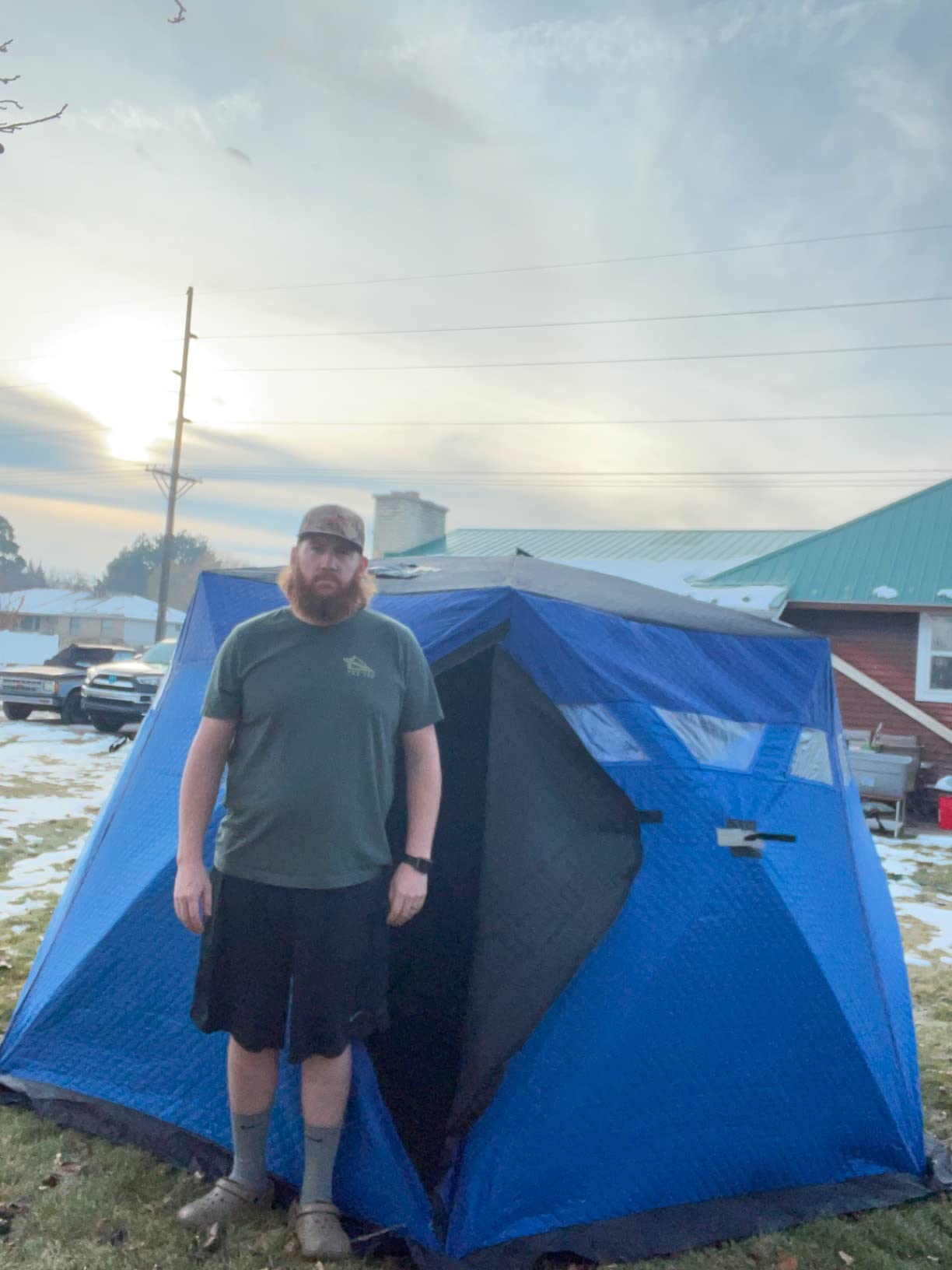 Outsunny 4 Person Insulated Pop-Up Ice Fishing Shelter, 360-Degree View, Portable Ice Fishing Tent Shanty with Carry Bag, Two Doors and Anchors for Low-Temp -22℉ customer photo 1
