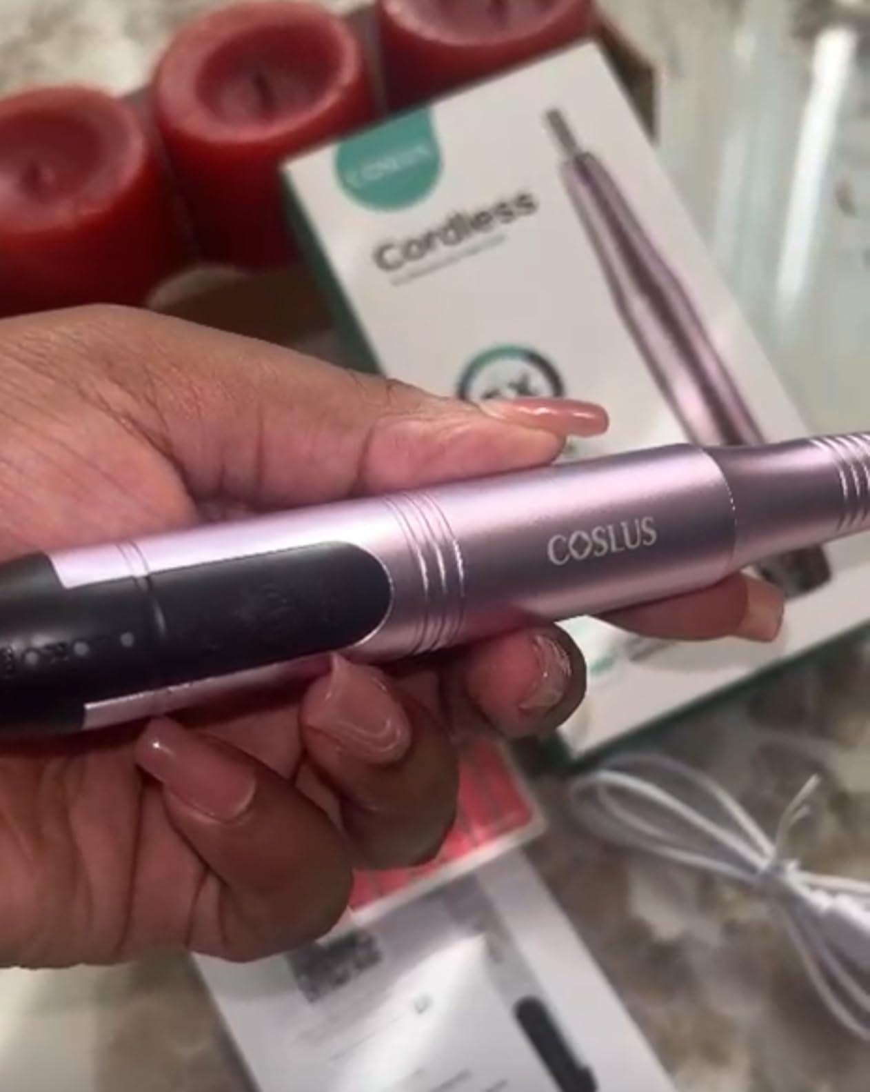 COSLUS C20 Cordless Nail Drill Electric File: Portable All-in-One Kit | Professional for Acrylic Gel Dip Powder Nails, Rechargeable Manicure & Pedicure Machine, Salon Home, Lightweight, Purple customer photo 1