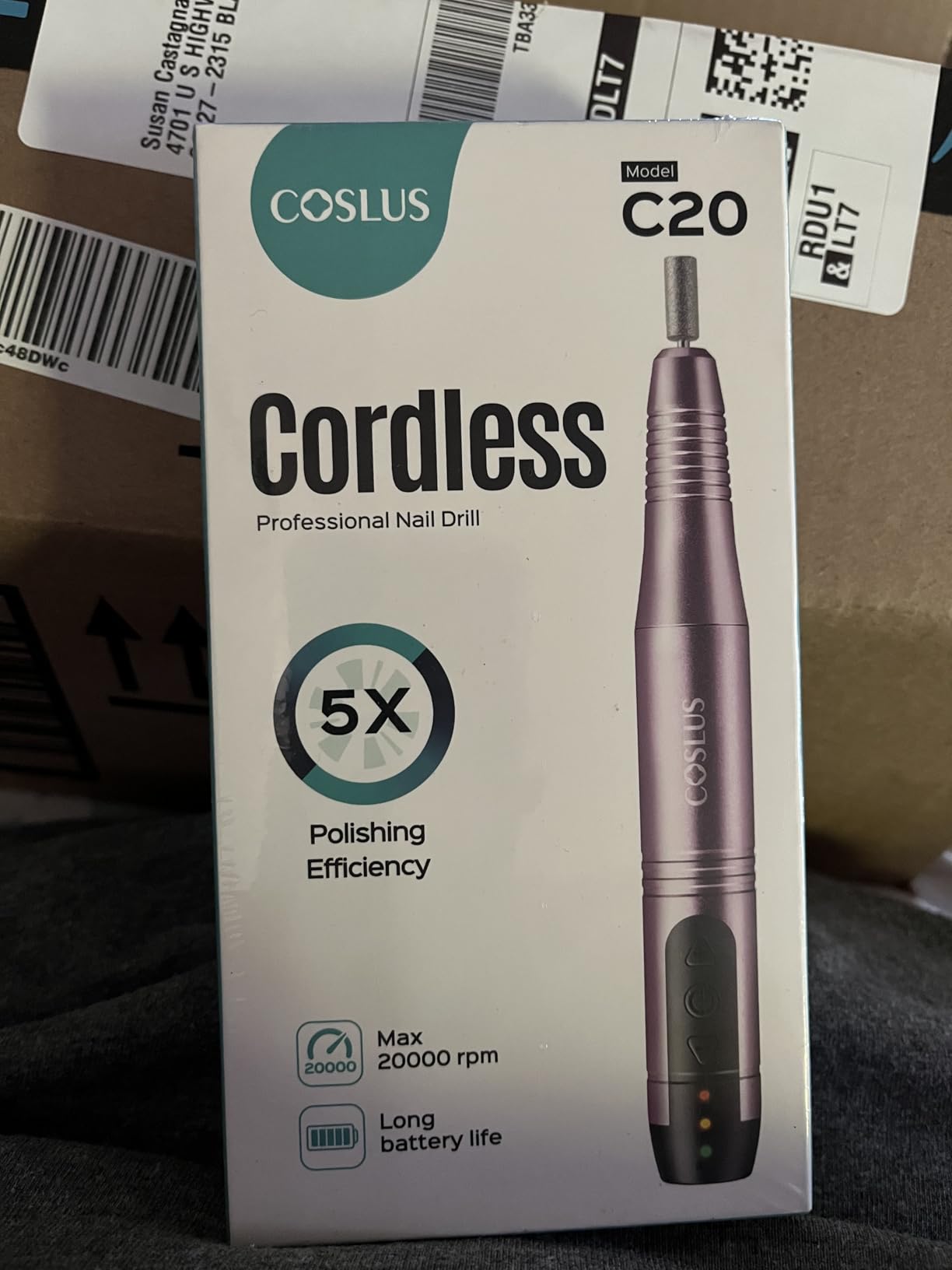 COSLUS C20 Cordless Nail Drill Electric File: Portable All-in-One Kit | Professional for Acrylic Gel Dip Powder Nails, Rechargeable Manicure & Pedicure Machine, Salon Home, Lightweight, Purple customer photo 2