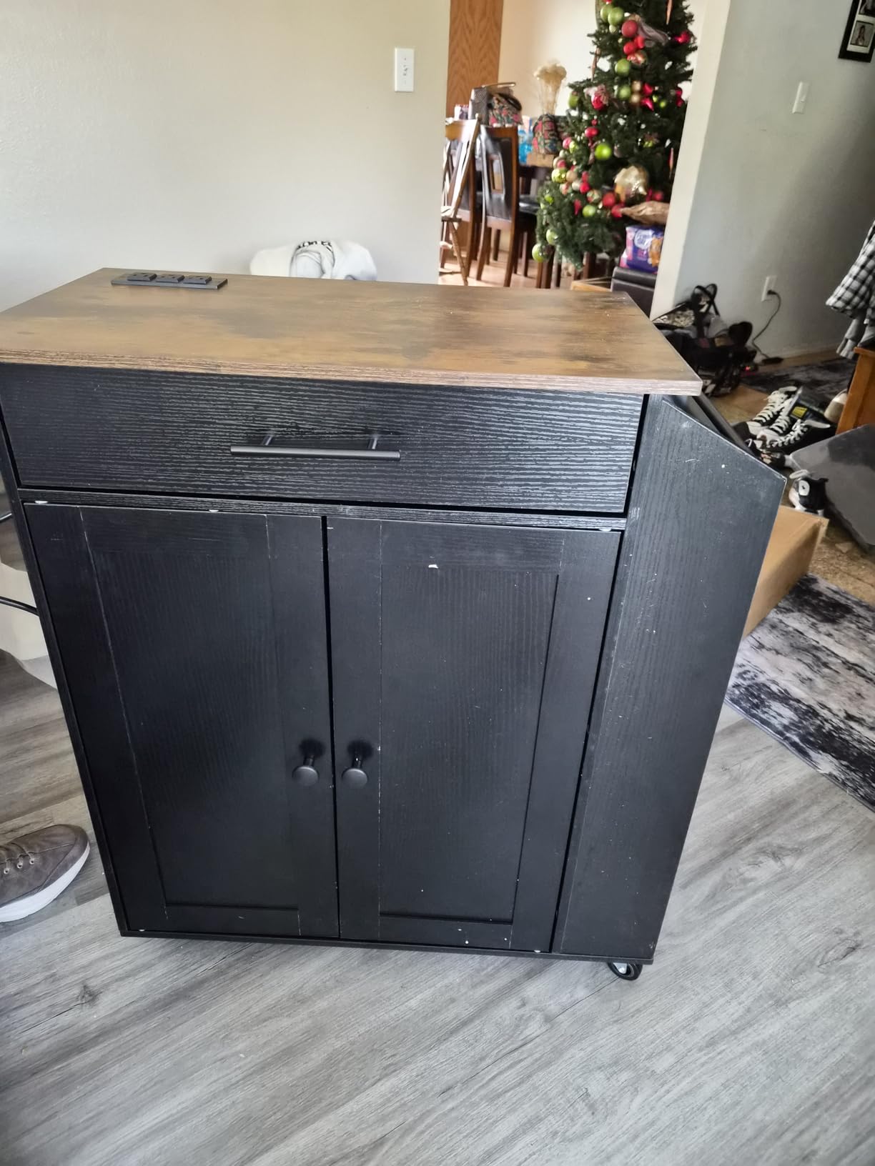 HOOBRO Kitchen Island with Power Outlet, Storage Island with Spice Rack and Drawer, Rolling Kitchen Cart on Wheels, for Home, Dining Room, Rustic Brown and Black customer photo 1