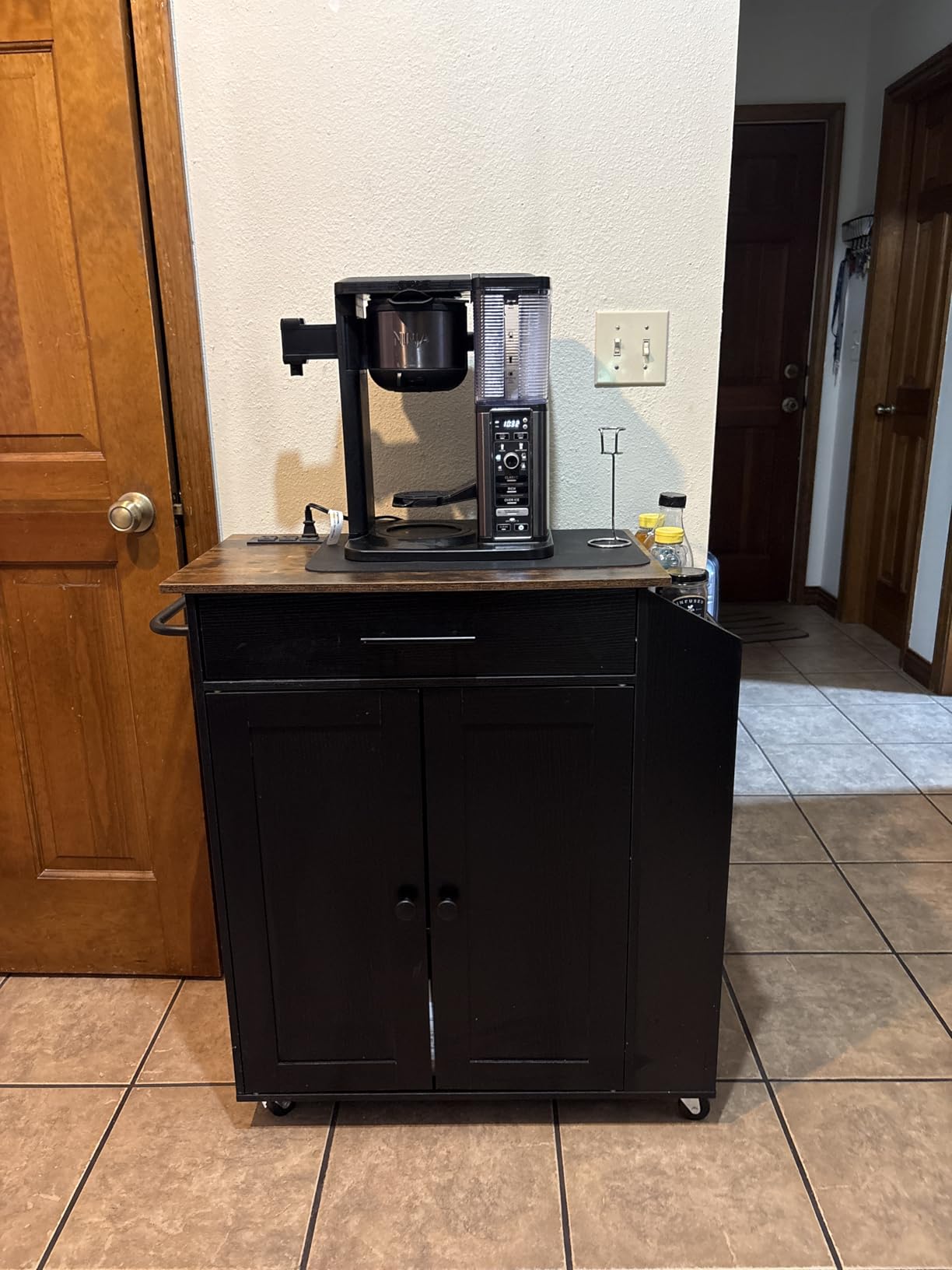 HOOBRO Kitchen Island with Power Outlet, Storage Island with Spice Rack and Drawer, Rolling Kitchen Cart on Wheels, for Home, Dining Room, Rustic Brown and Black customer photo 2