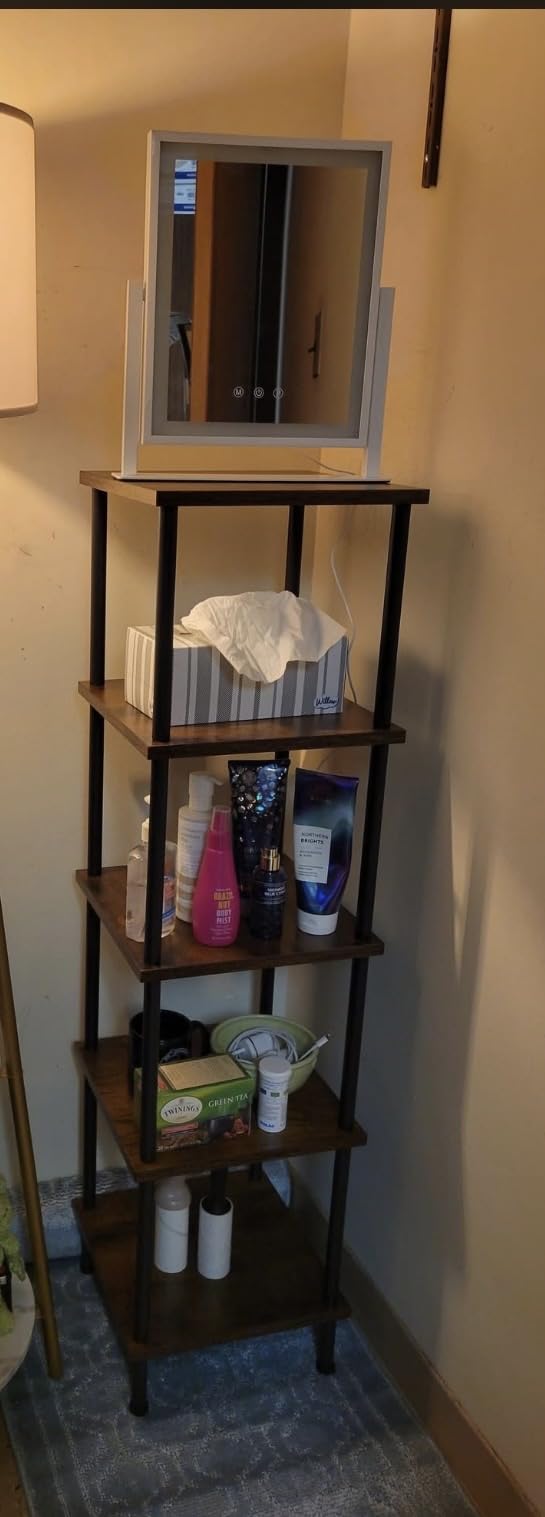 HOOBRO 5-Tier Corner Shelf Stand, Corner Square Rack Display Shelf, Tall Storage Plant Stand, Bookcase for Small Spaces, Living Room, Home Office, Kitchen, Rustic Brown and Black BF50CJ01 customer photo 2