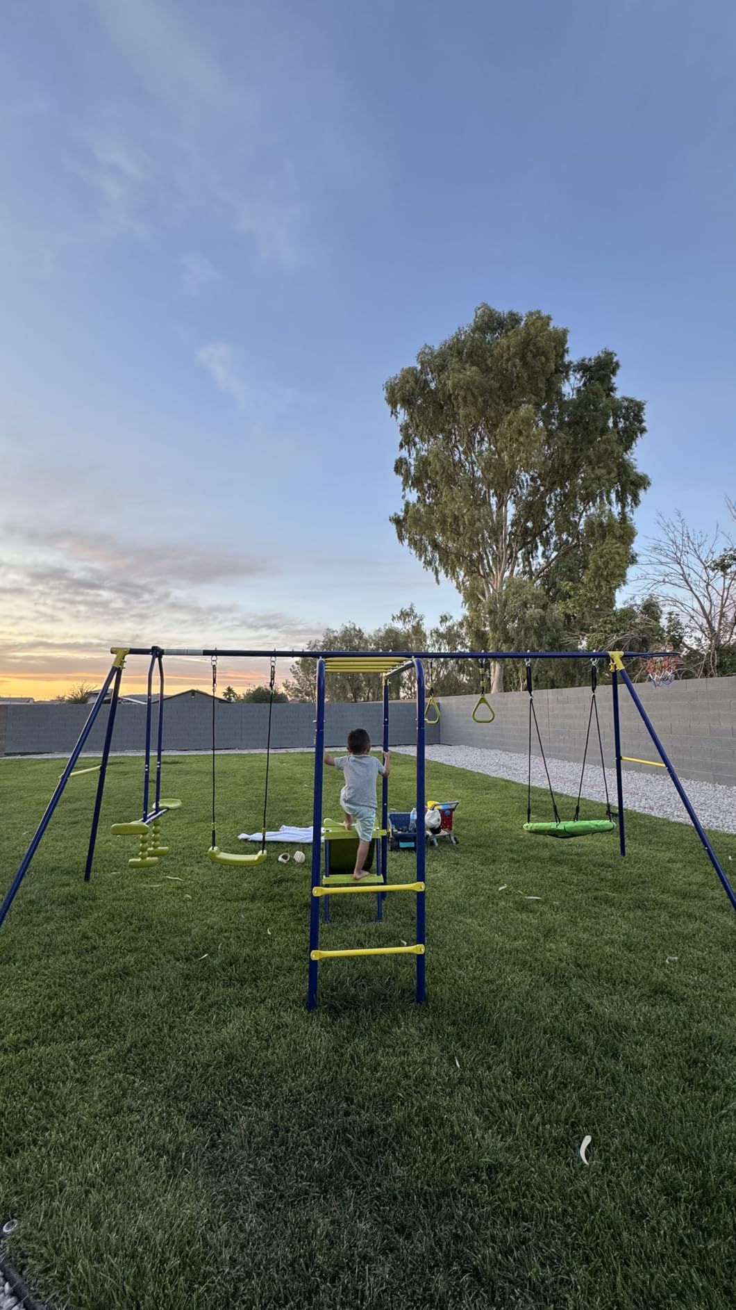 HONEY JOY Swing Set, 660lbs 7-in-1 Heavy Duty Swingset Outdoor for Kids w/A-Frame Metal Swing Stand, 2 Swings, Glider, Gym Rings, Slide, Monkey Bar, Basketball Hoop, Swing Sets for Backyard customer photo 2