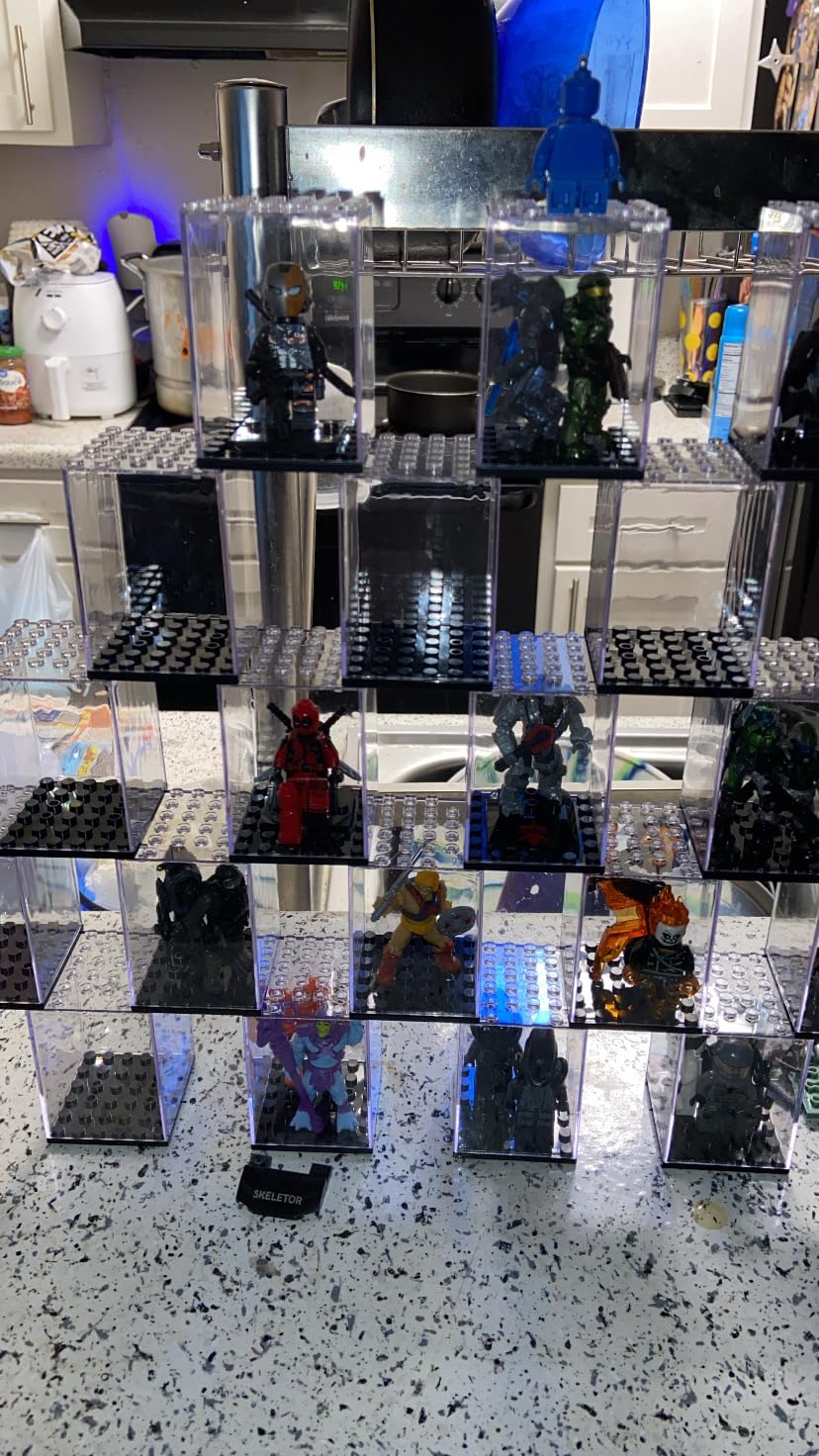Pokiiulk Display Cases for Minifigures, 4 Mini-Figure Display Boxes Fits for Block Figures, Minifigures Cases with 3 Removable Stands Fits for Minifigs, Characters Models, L, Black customer photo 1