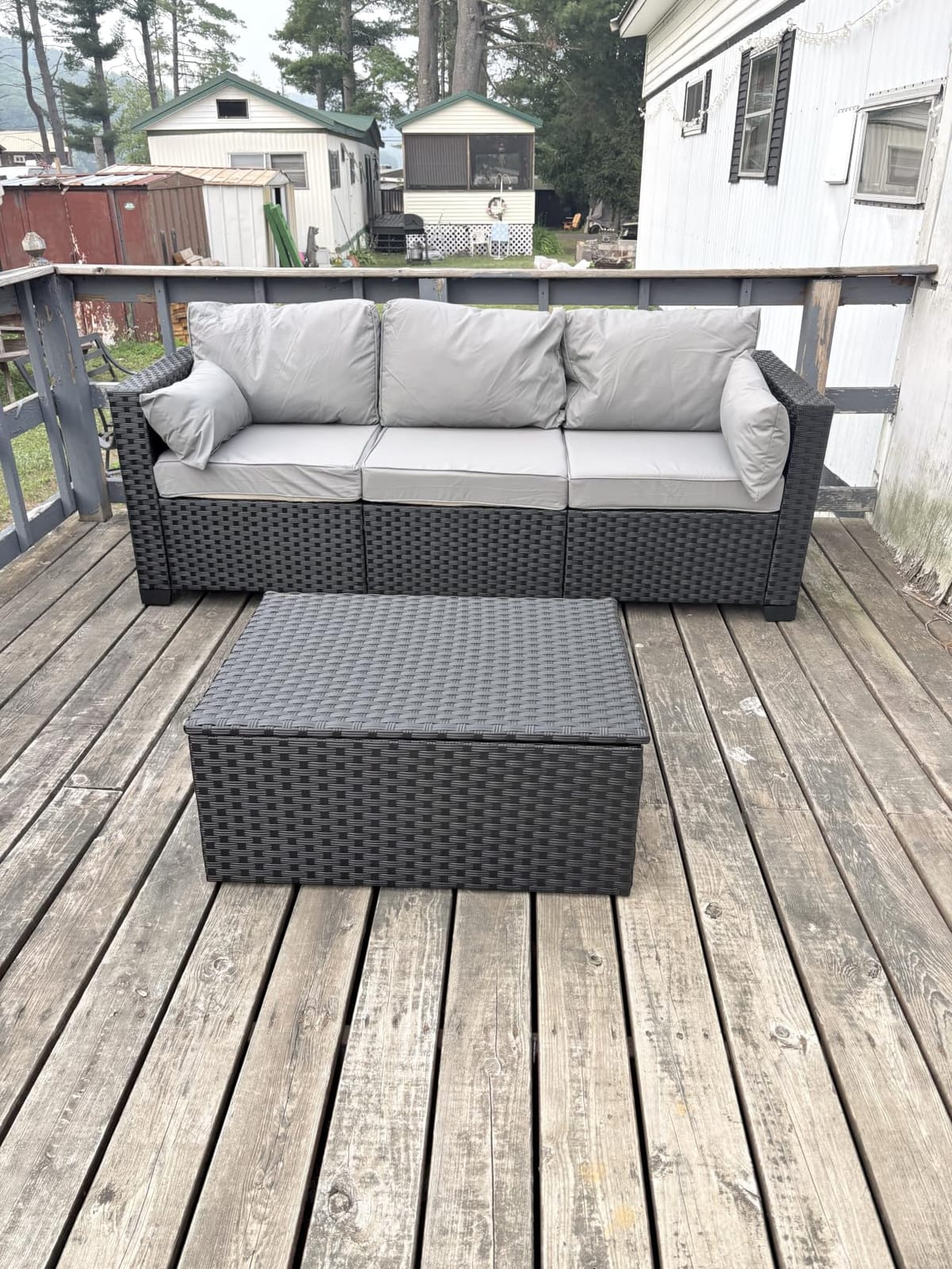 Rattaner Patio Furniture Set 6 Pieces Couch Outdoor Chairs Coffee Table Peacock Blue Anti-Slip Cushions and Waterproof Covers customer photo 1