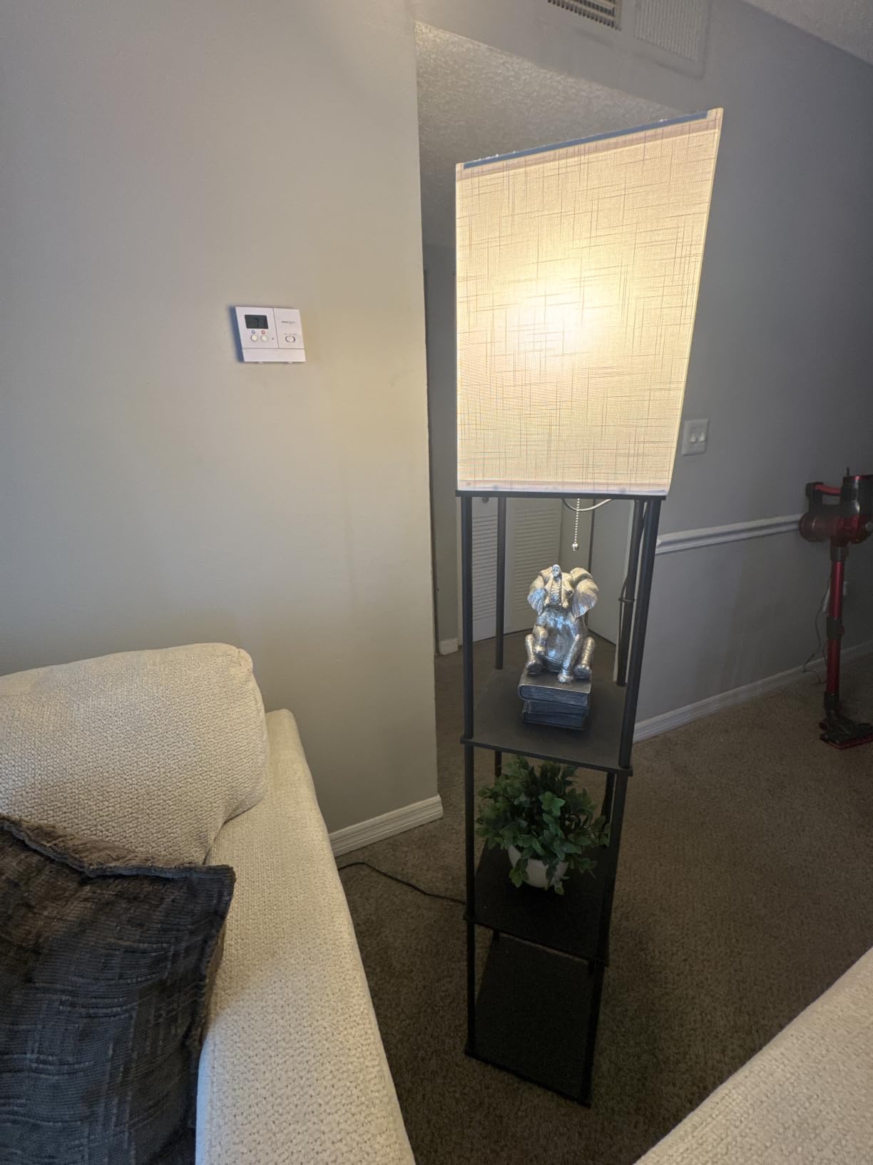 Floor Lamp with Shelves for Living Room, Shelf Floor Lamp with 3 CCT LED Bulb, Corner Display Standing Column Lamp Etagere Organizer Tower Nightstand with White Linen Shade for Bedroom, Office customer photo 1