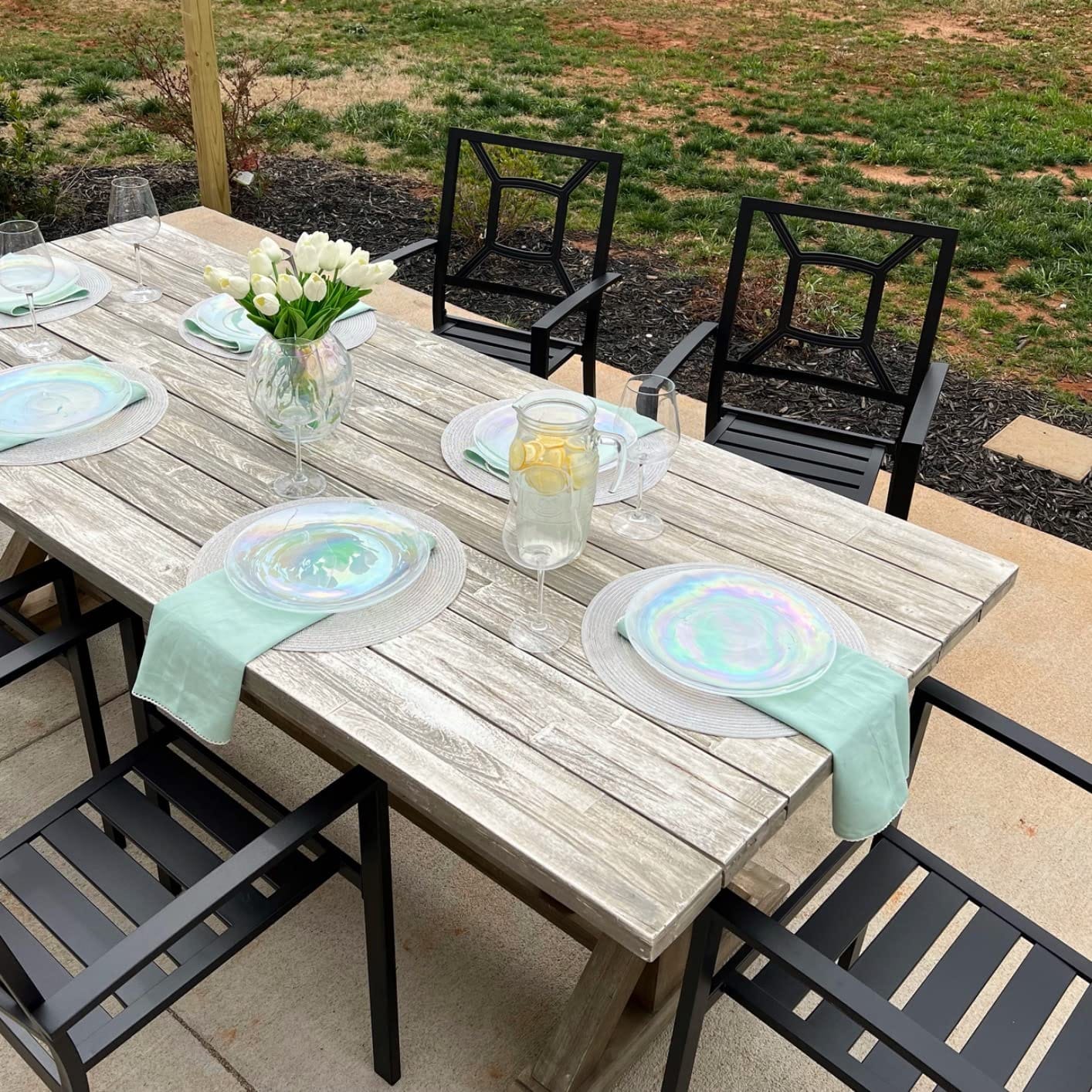 AECOJOY 4 Pieces Outdoor Dining Chairs, Aluminum Frame Stackable Patio Chair with Armrest for Garden, Poolside, Backyard, Deck, Set of 4 customer photo 2