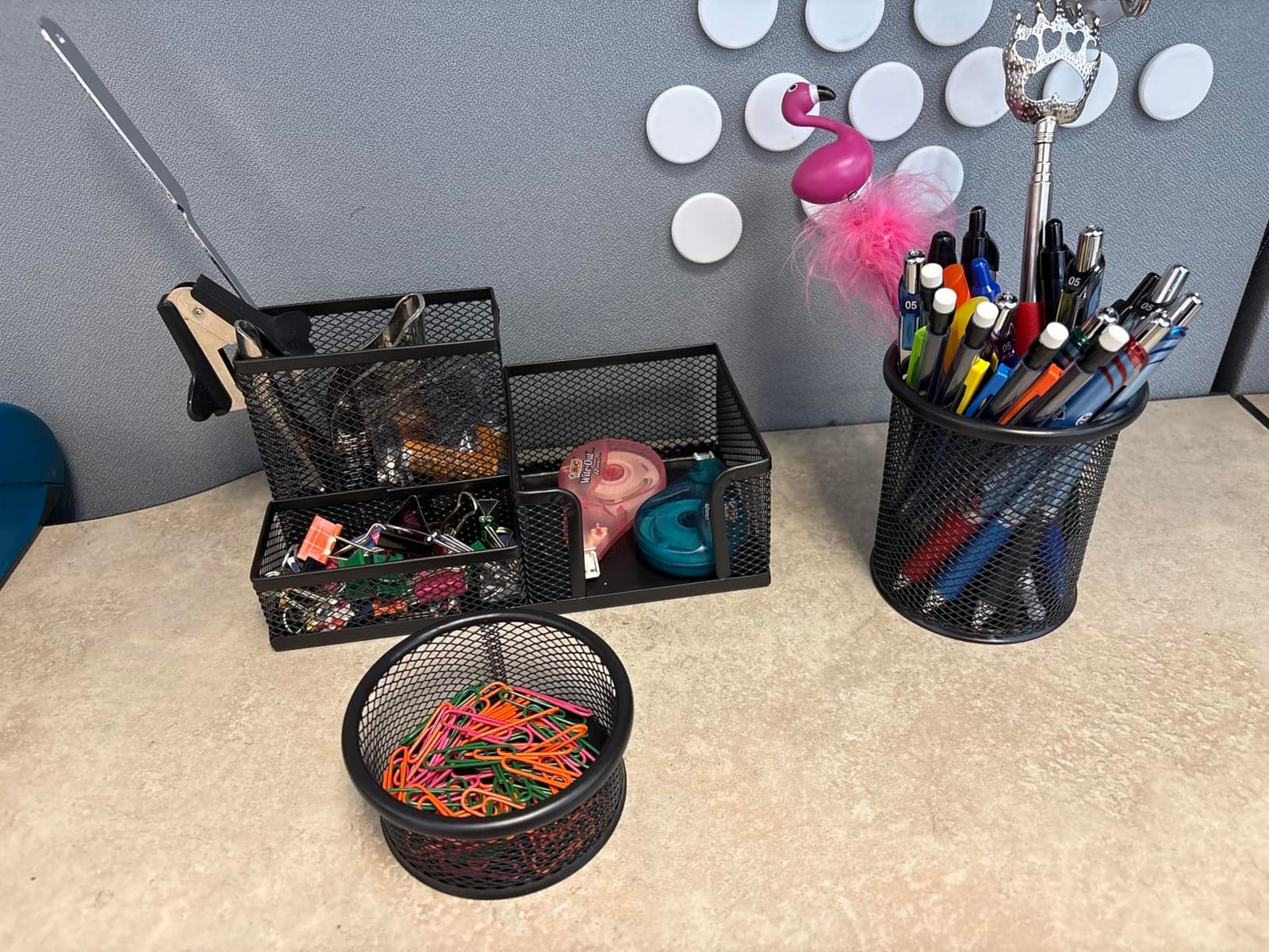 Pen Holder for Desk, Desk Organizers Set-3 Compartments Mesh Pencil Holder with Pencil Pen Cup and Paper Clip holder, Desk Accessories for Marker Craft, Ideal Office School Supplies(3 pack, Black) customer photo 1