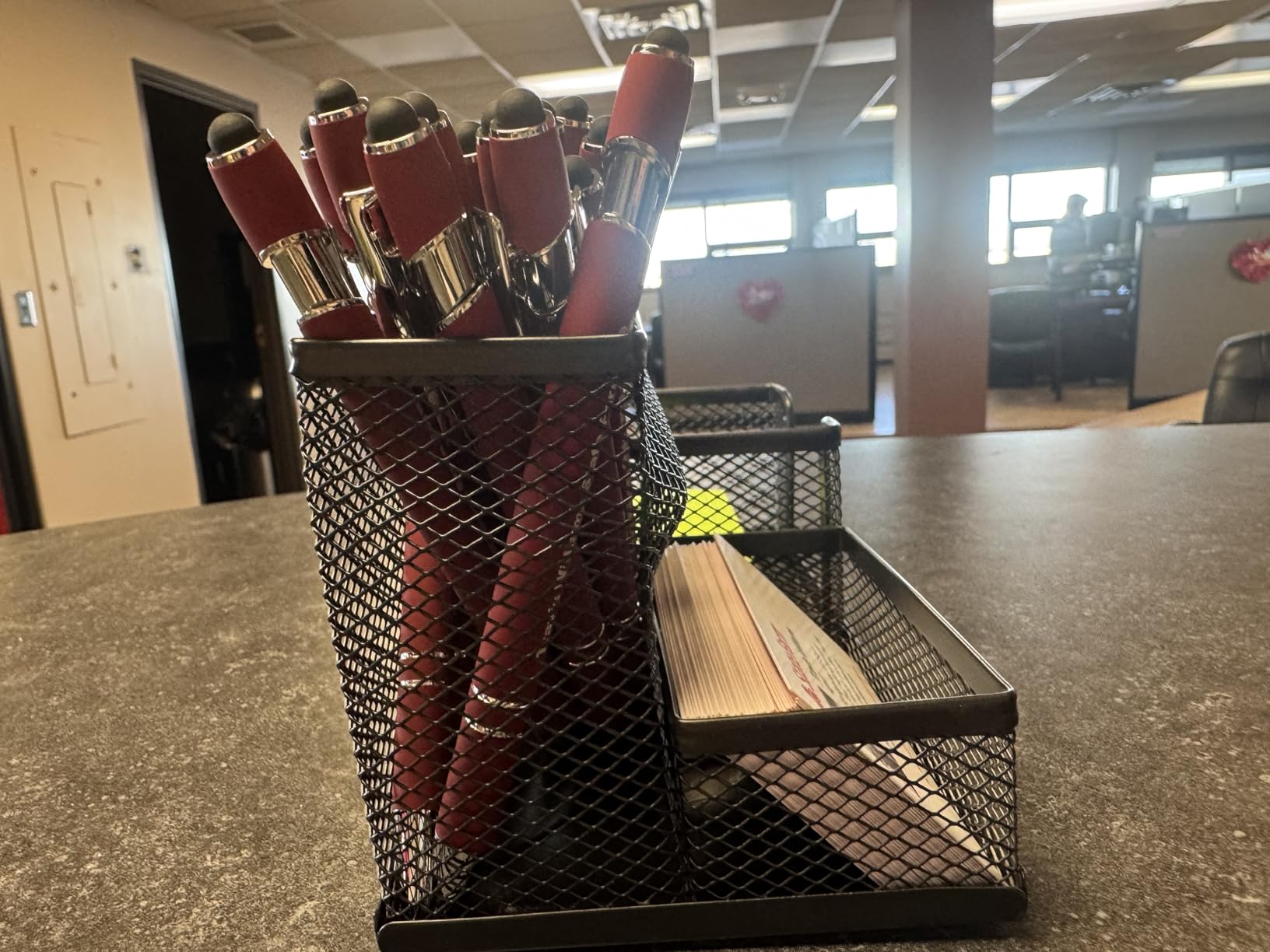 Pen Holder for Desk, Desk Organizers Set-3 Compartments Mesh Pencil Holder with Pencil Pen Cup and Paper Clip holder, Desk Accessories for Marker Craft, Ideal Office School Supplies(3 pack, Black) customer photo 2