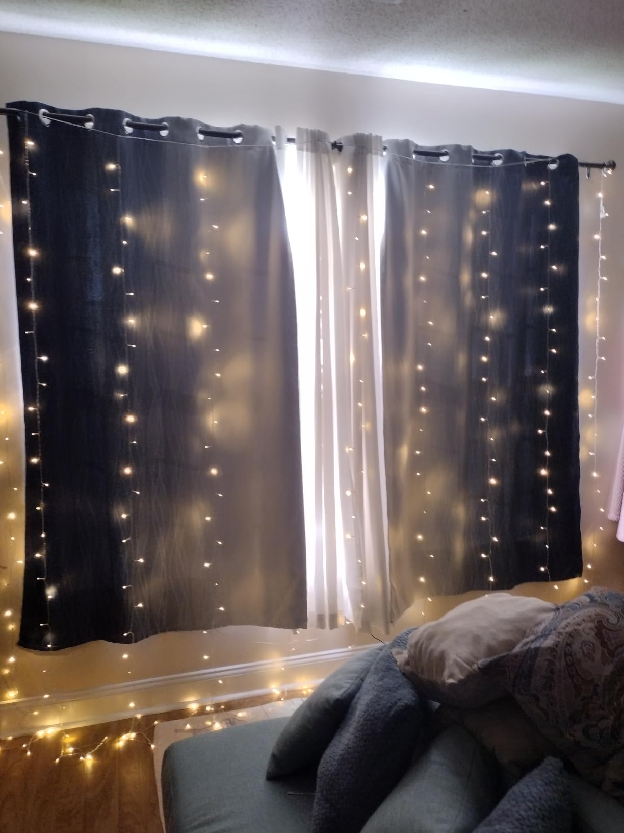 Navy Blue and Greyish White Blackout Curtains for Living Room 84 Inch Long customer photo 1