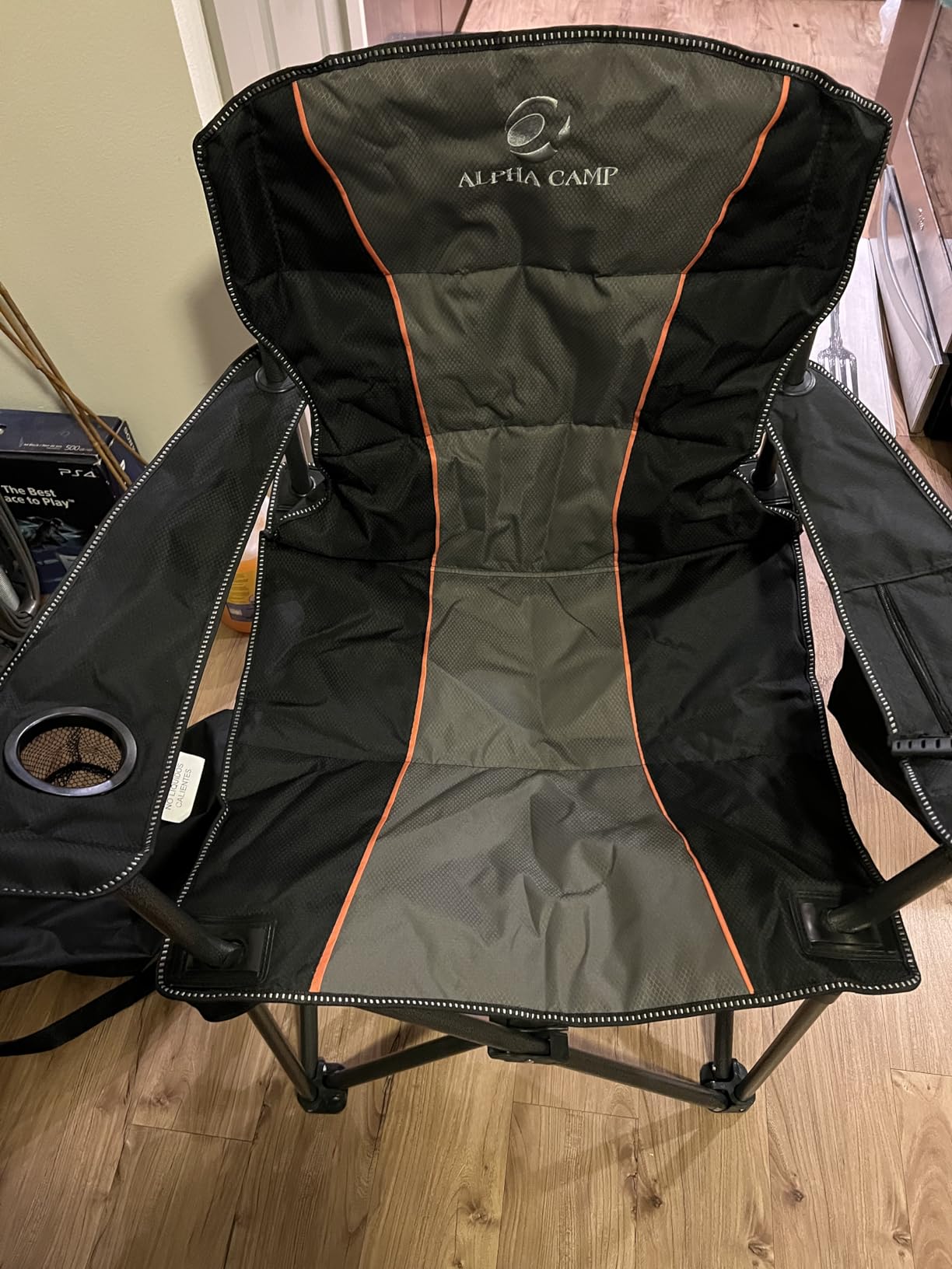 ALPHA CAMP Oversized Folding Camping Chair, Heavy Duty Portable Lawn Chairs with Cooler Bag, Side Pocket & Cup Holder, Folding Chairs for Outside Support 450 LBS customer photo 2