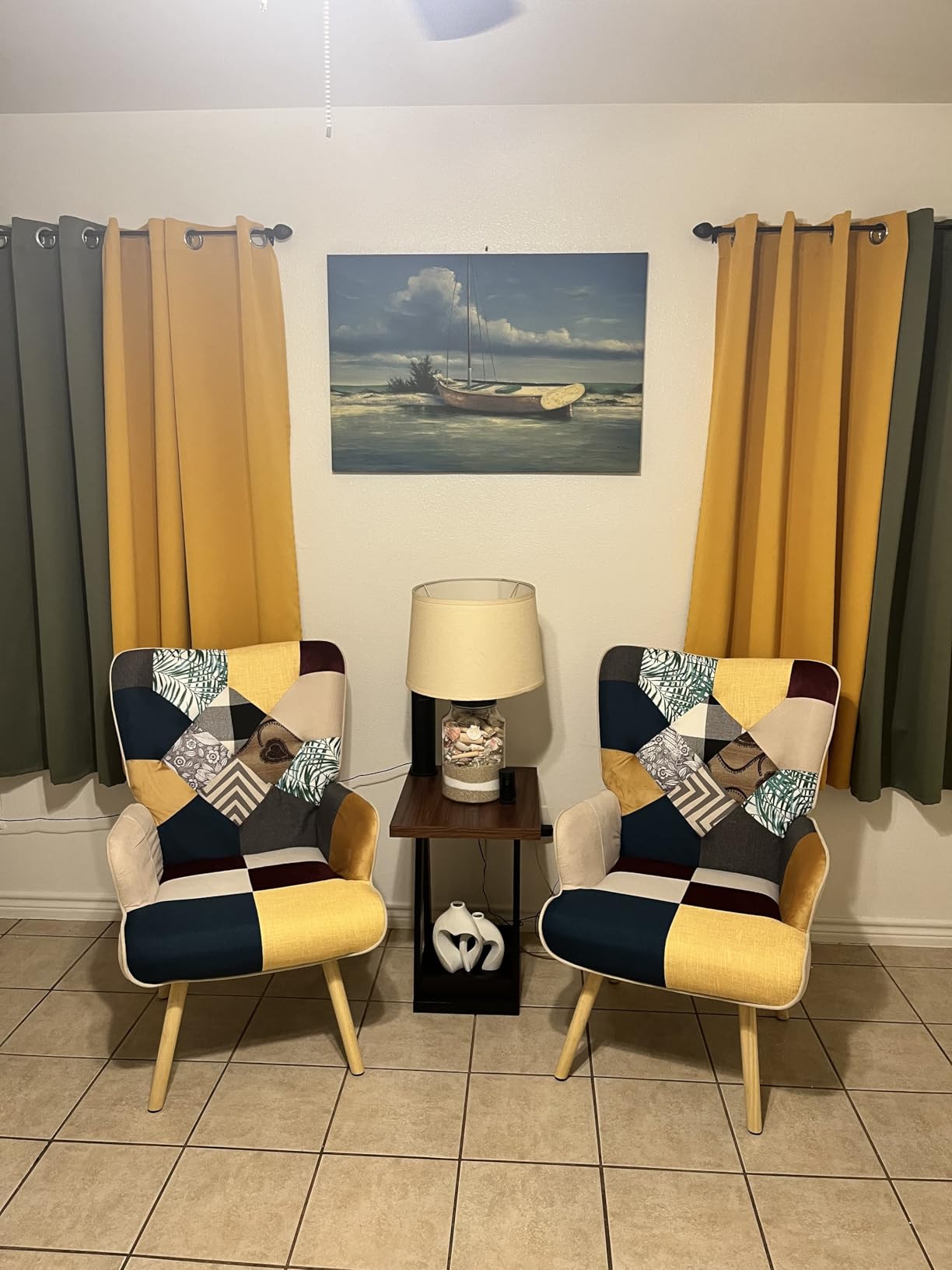 Joysoul Living Room Accent Chair, Modern High Back Armchair, Boho Patchwork Fabric Chair, Colorful Upholstered Reading Chair with Solid Wood Legs for Bedroom, Small Space customer photo 2