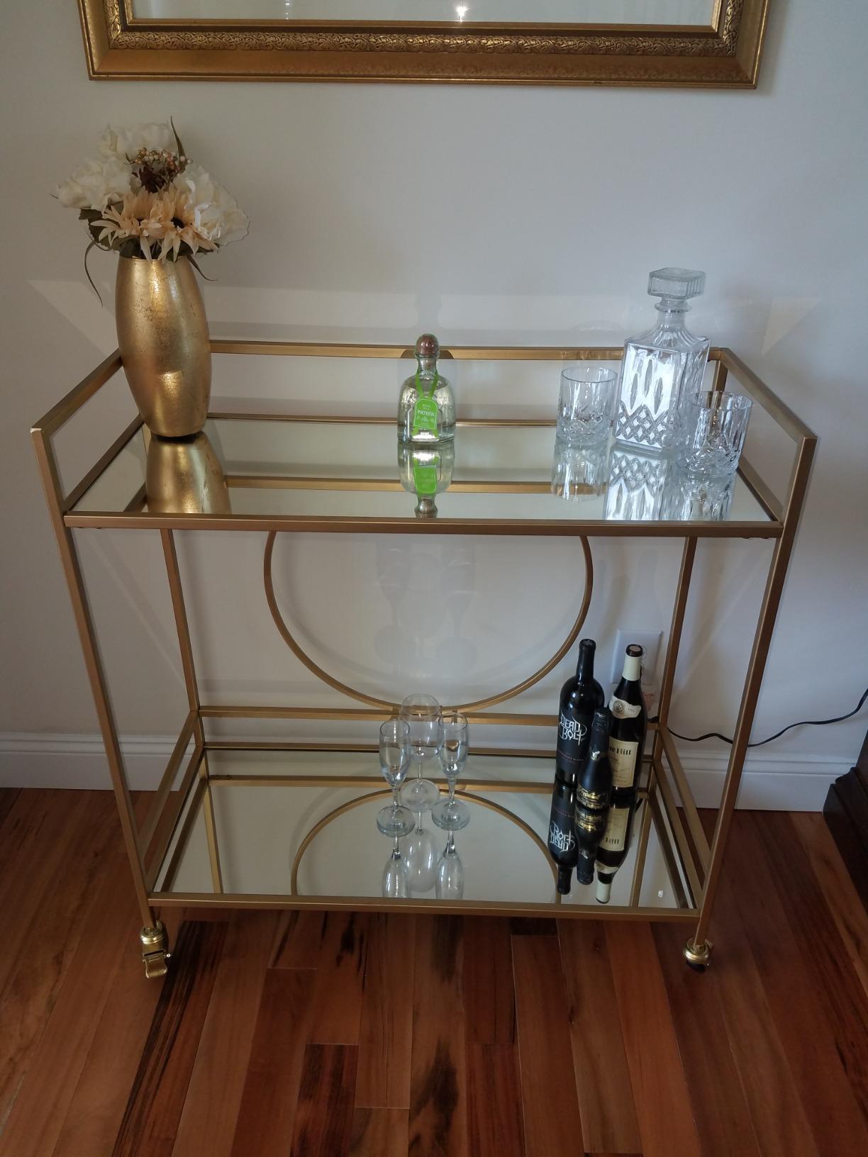 RiteSune Black Bar Cart with Wheels, Vintage Serving Cart Wine Cart with 2 Mirror Shelves, Alcohol Cart Liquor Bar Carts for Home Bar customer photo 1