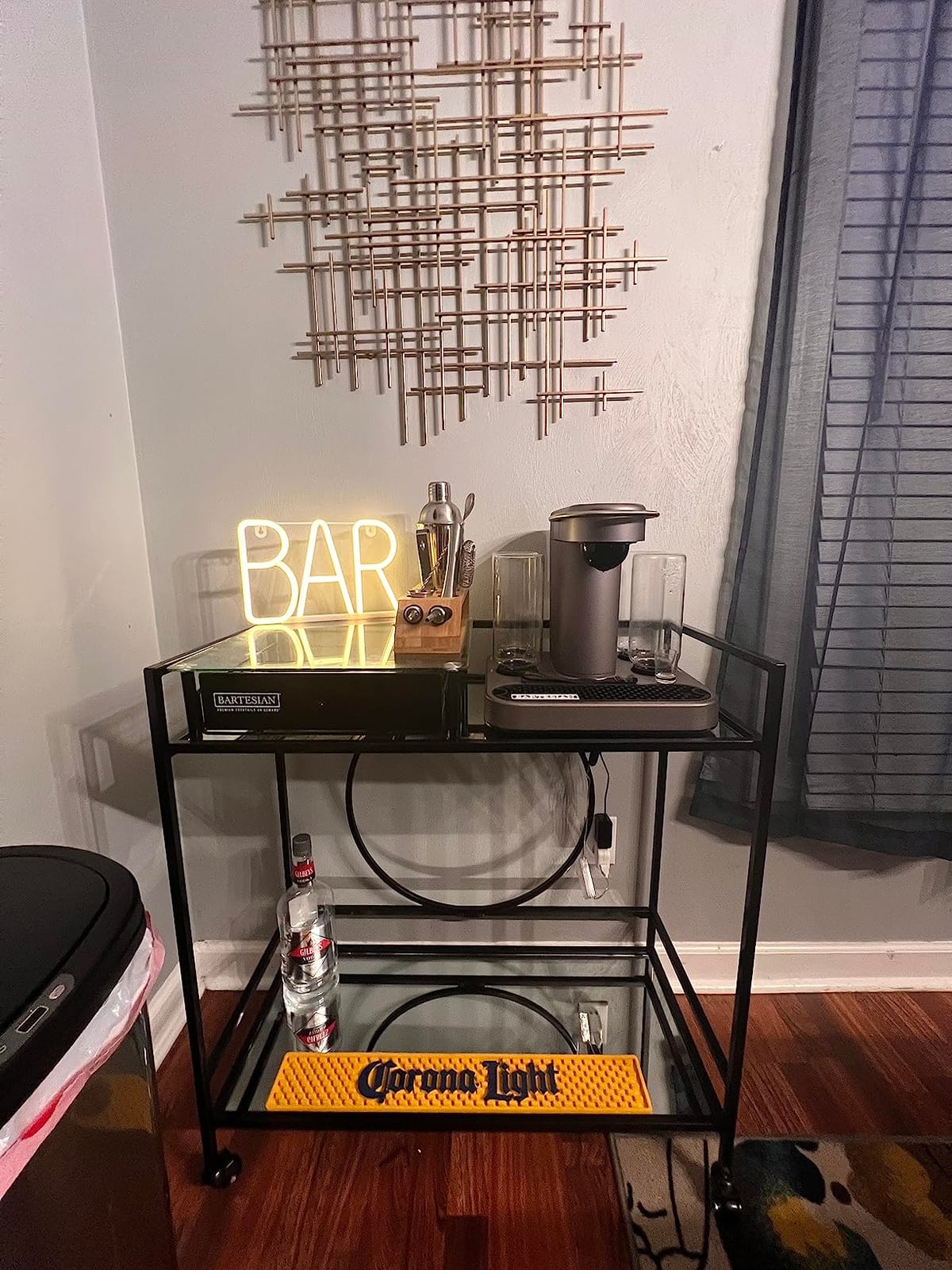 RiteSune Black Bar Cart with Wheels, Vintage Serving Cart Wine Cart with 2 Mirror Shelves, Alcohol Cart Liquor Bar Carts for Home Bar customer photo 2