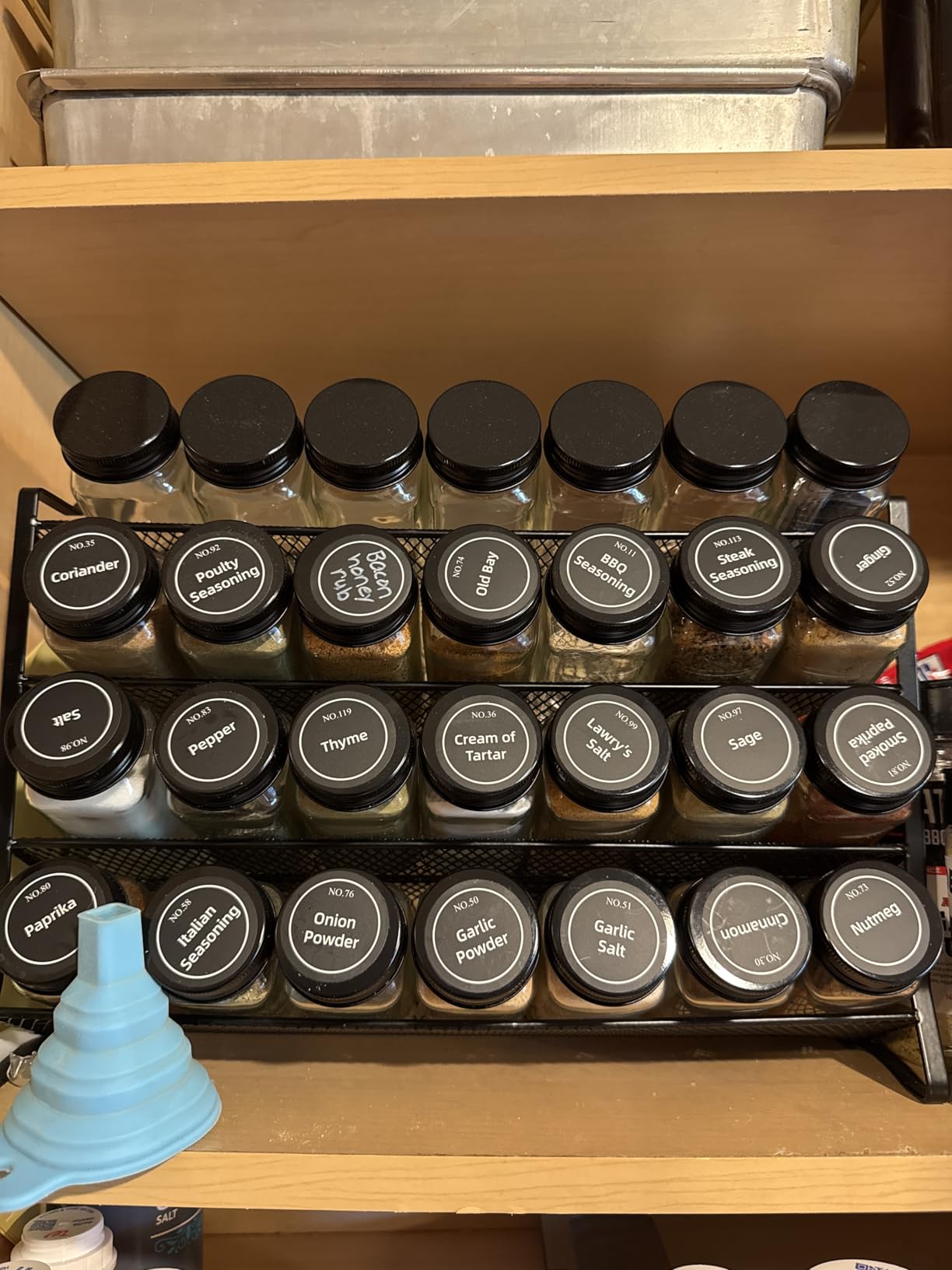 AOZITA Spice Rack Organizer for Cabinet, Spice Organizer with 28 Empty Spice Jars with Black Lids, Funnel, Spice Labels, Seasoning Organizer for Countertop, Cabinet, Kitchen, Pantry, Cupboard customer photo 1