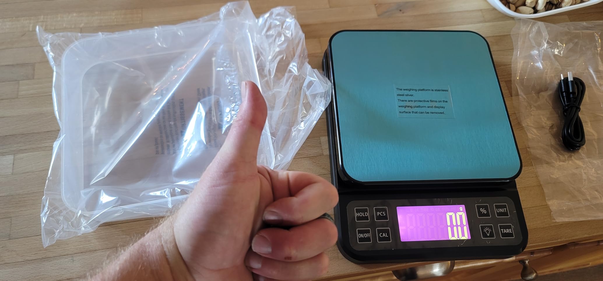 BOMATA Large Kitchen Scale 0.1g/0.001oz High Precision, 11lb Bakery Scale | % Percentage Function, USB Rechargeable, Full-View Angle LCD with Backlight, Stainless Steel Pan customer photo 1