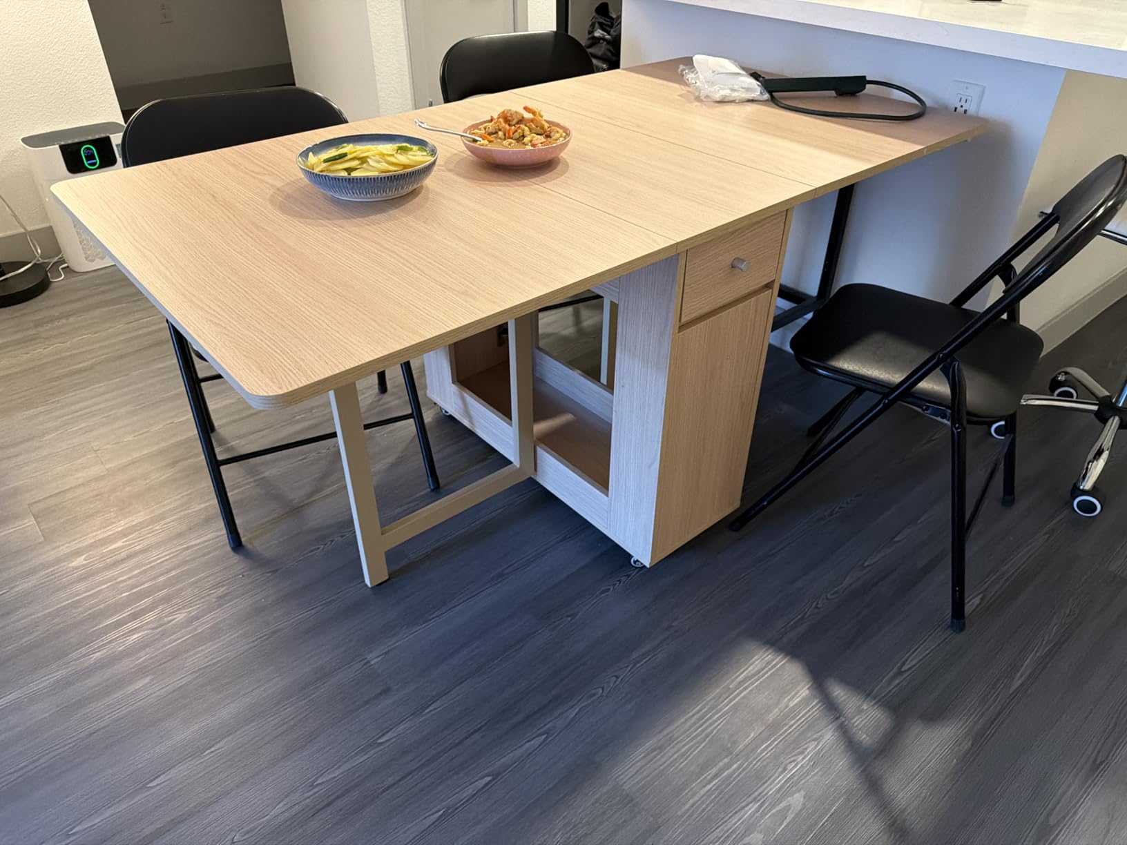 COMUHOME Drop Leaf Folding Dining Table with Storage, Wheels, Space Saving customer photo 2