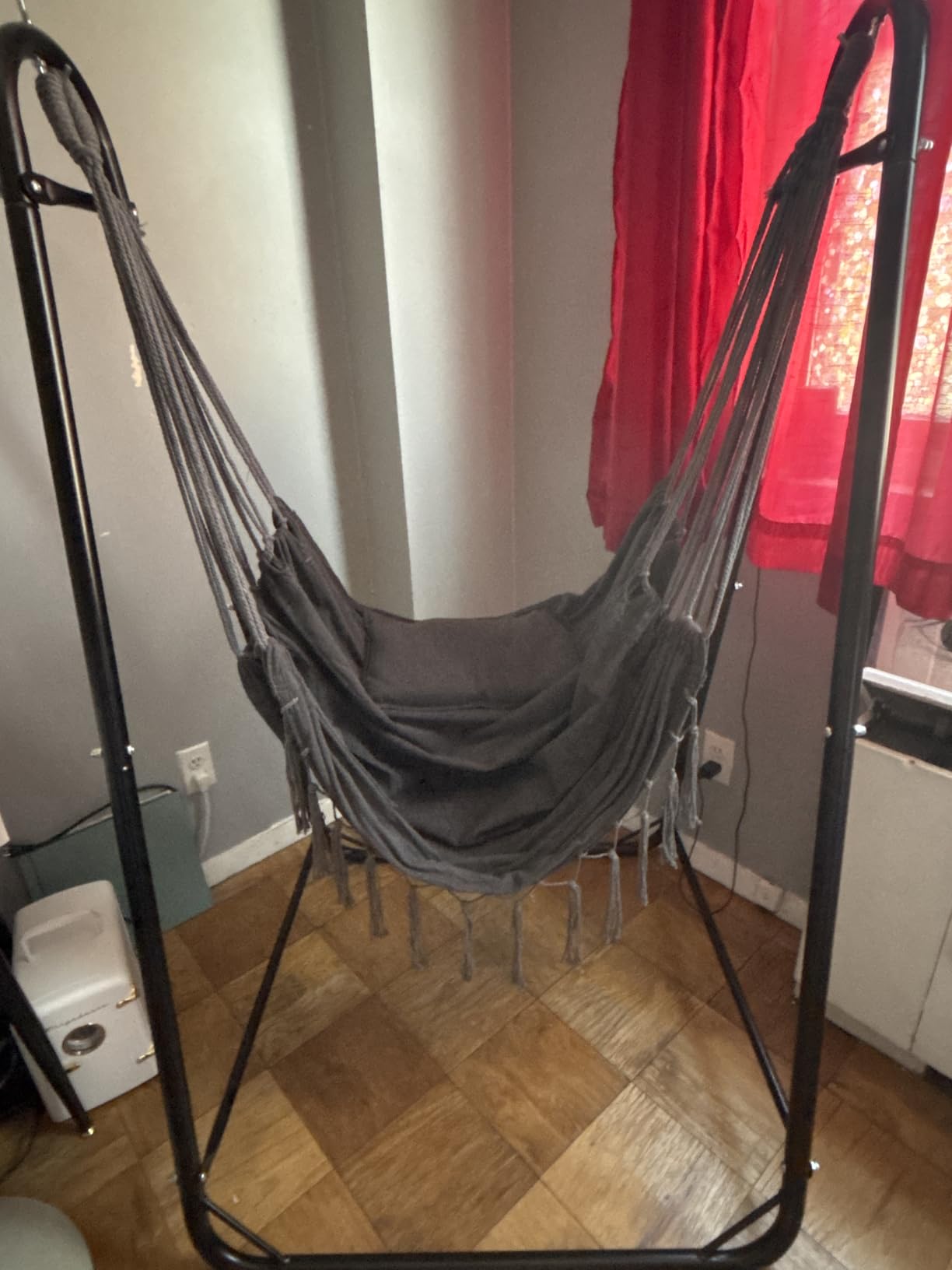 Unique U-Shaped Hammock Chair with Stand,Sturdy & Rust-Resistant,Free Gray Cotton Hammock Chair customer photo 1