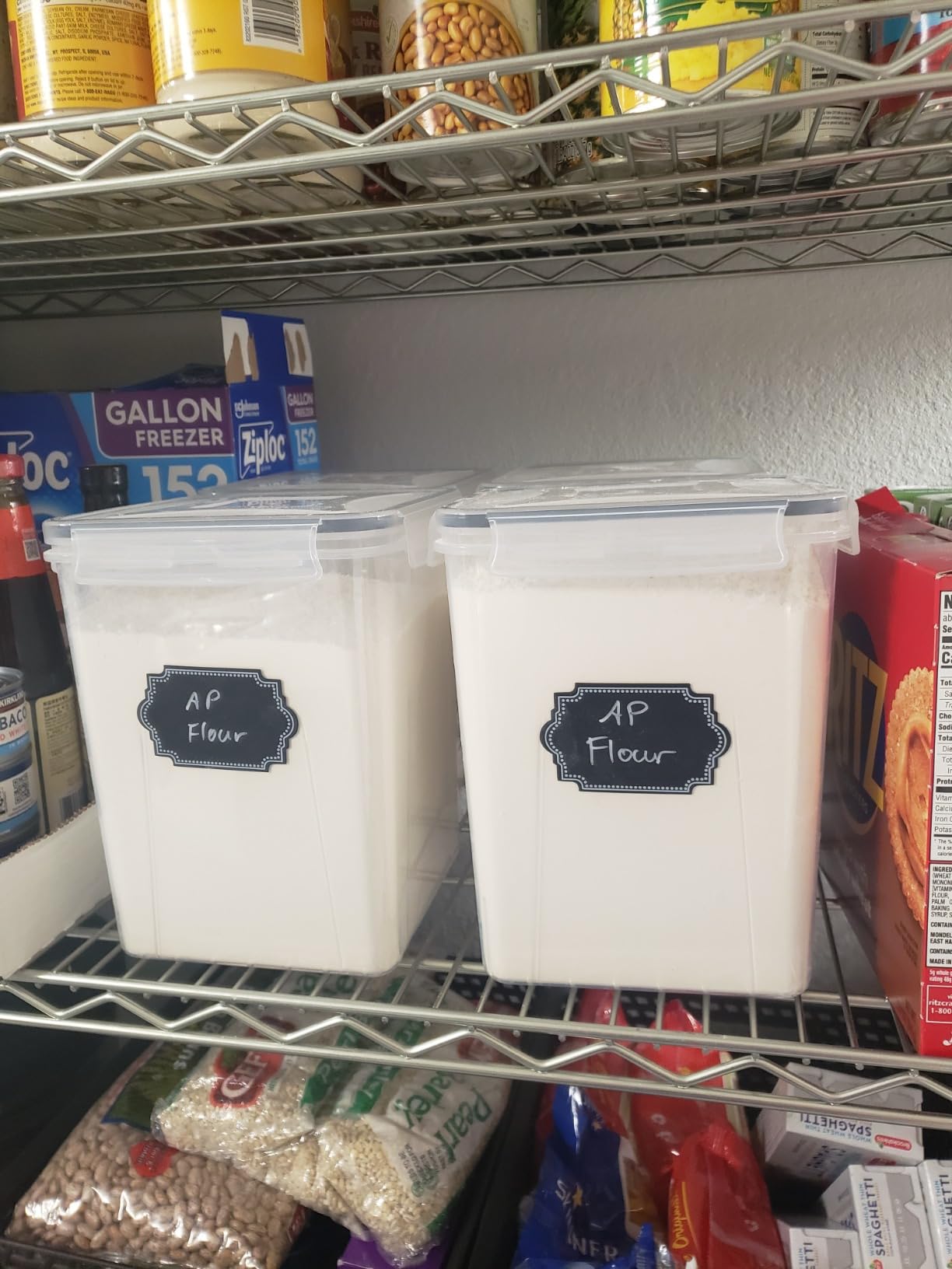 HKJ Chef 4 Pack Large Airtight Food Storage Containers with Lids (5.2L / 176oz), BPA Free Plastic Kitchen and Pantry Organization Contianers for Cereal Flour and Sugar Storage, Labels & Marker customer photo 2