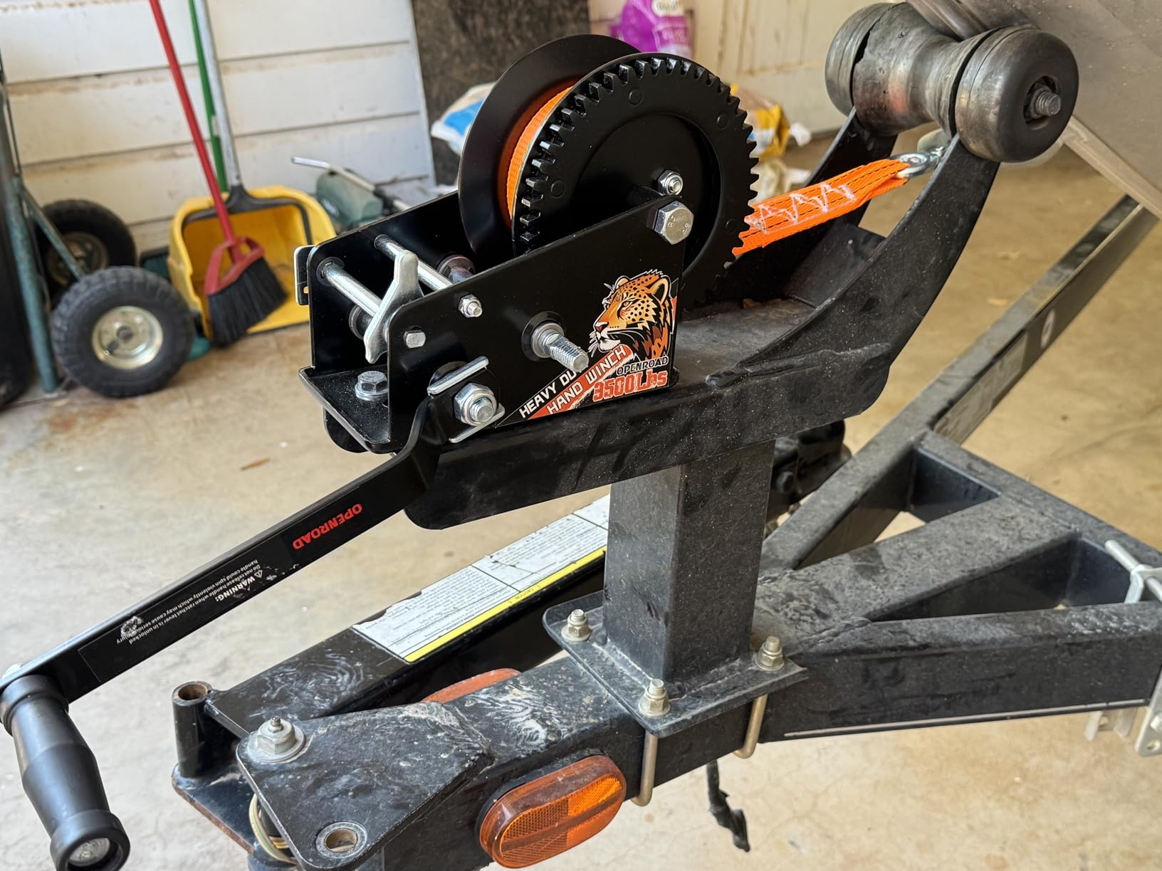 OPENROAD 3500LB Boat Trailer Winch - Heavy Duty Hand Winch with 32 FT Orange Strap, 2-Way Ratchet With 4:1/8:1 Gear - Ideal for Boat, Truck, Trailer, RV, ATV and Jet Ski - Includes Installation Screws customer photo 1