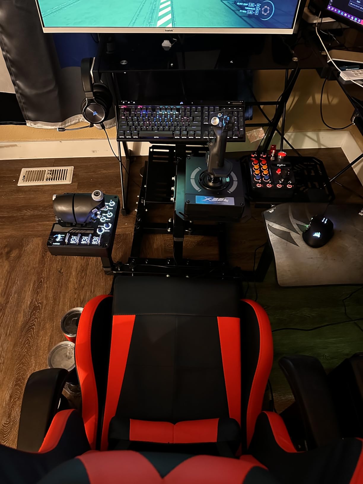Marada Flight Racing Simulator Cockpit with Red Seat for Sim Flight Racing | Fit for Logitech, for Thrustmaster, for Honeycomb Alpha Bravo, Excluding Electronic Devices customer photo 2