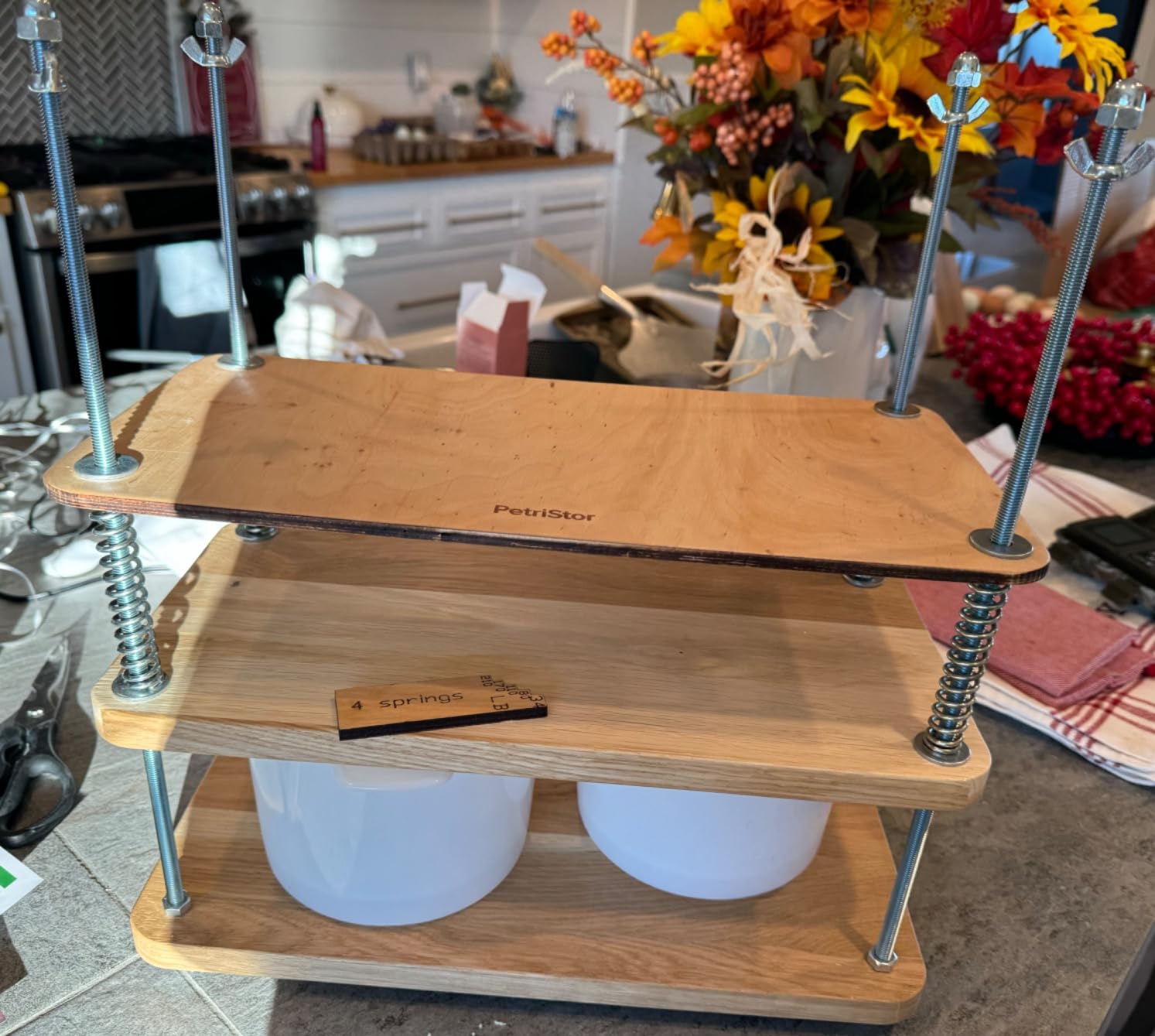 Wooden Cheese Press For Cheese Making 16 In Natural Oak 18 mm Thick - Cheese Making Kit With Wooden Cheese Press and 2 Cheese Molds 1/2 Gal, Cheesecloth, Springs and Measuring Scale Included customer photo 1