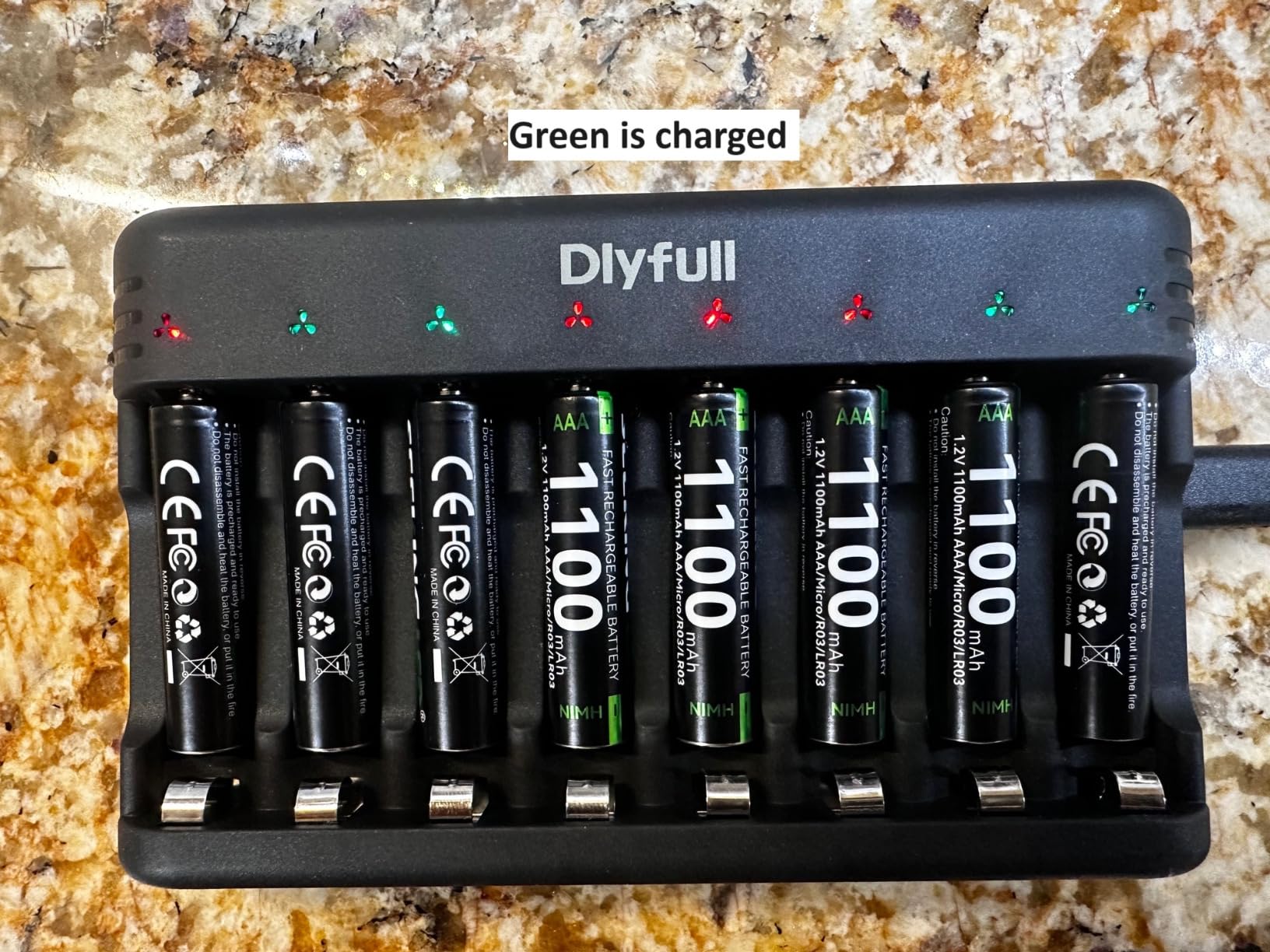 DLYFULL 8 Bay AA AAA Battery Charger for 1.2V Ni-MH Rechargeable Batteries | USB-C High-Speed Charging, Independent Slot, Cable Included customer photo 1