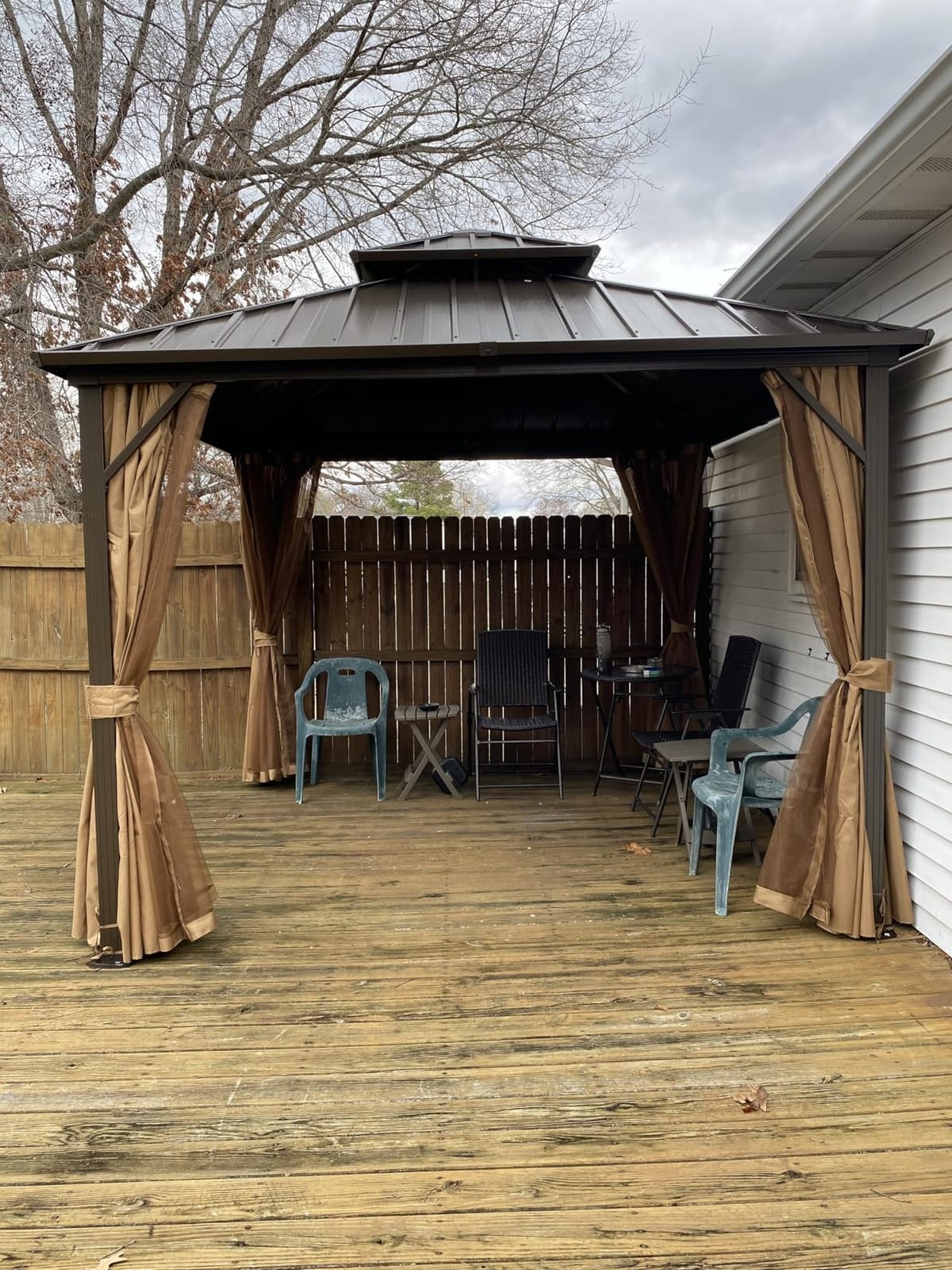 10x10 ft Hardtop Gazebo, Galvanized Steel Double Roof Metal Gazebo, Brown customer photo 2