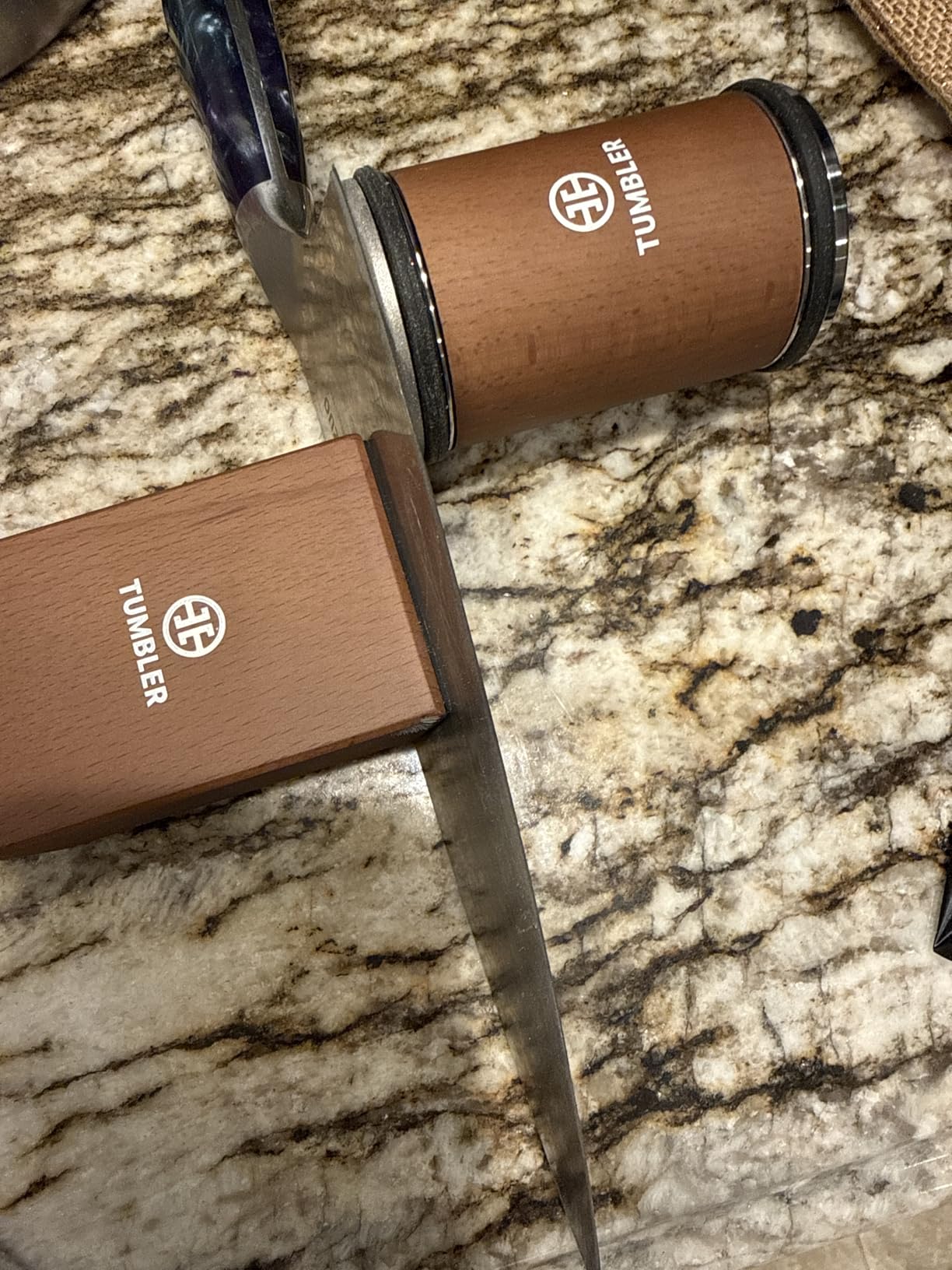 The Original Tumbler Rolling Knife Sharpener (Wood) | Rolling Knife Sharpener Tool for Kitchen Knives, Kit Offers 15 & 20 Degree Sharpening (Wood) customer photo 1
