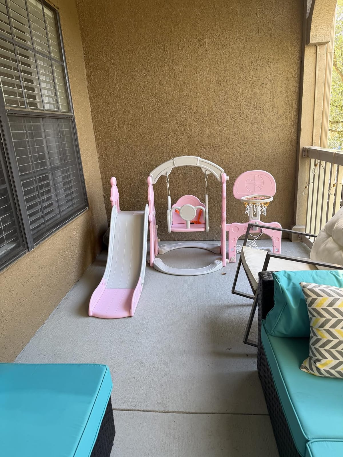KORIMEFA 4-in-1 Toddler Slide and Swing Set, Indoor & Outdoor Playground customer photo 1