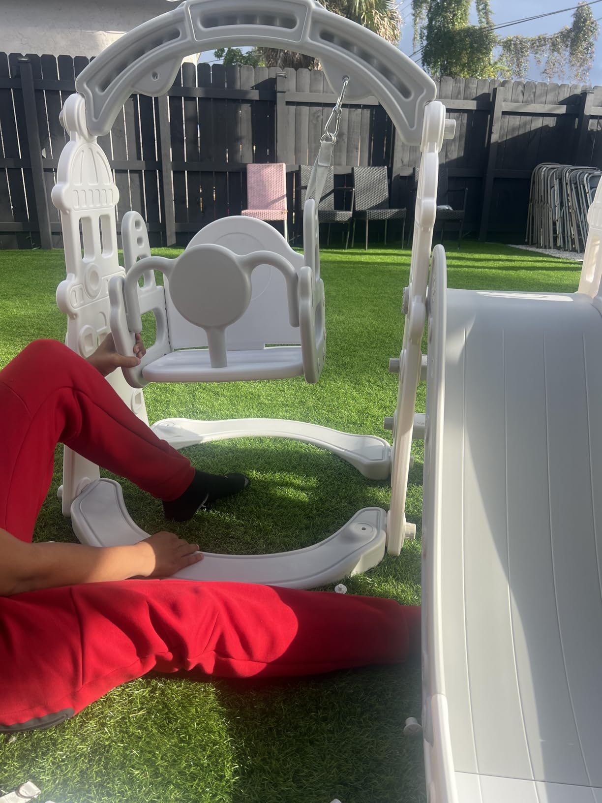 KORIMEFA 4-in-1 Toddler Slide and Swing Set, Indoor & Outdoor Playground customer photo 2