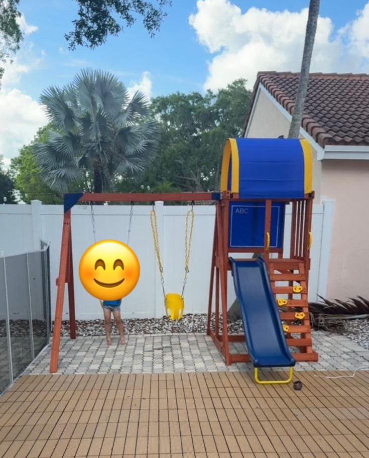Sportspower Augusta Cedar Wooden Swing Set for Kids Ages 3-8, Outdoor Backyard Playset with 2 Sling Swings, Play Fort with Canopy, Heavy-Duty A-Frame on 6ft Slide, Bonus Anchor Kit customer photo 2