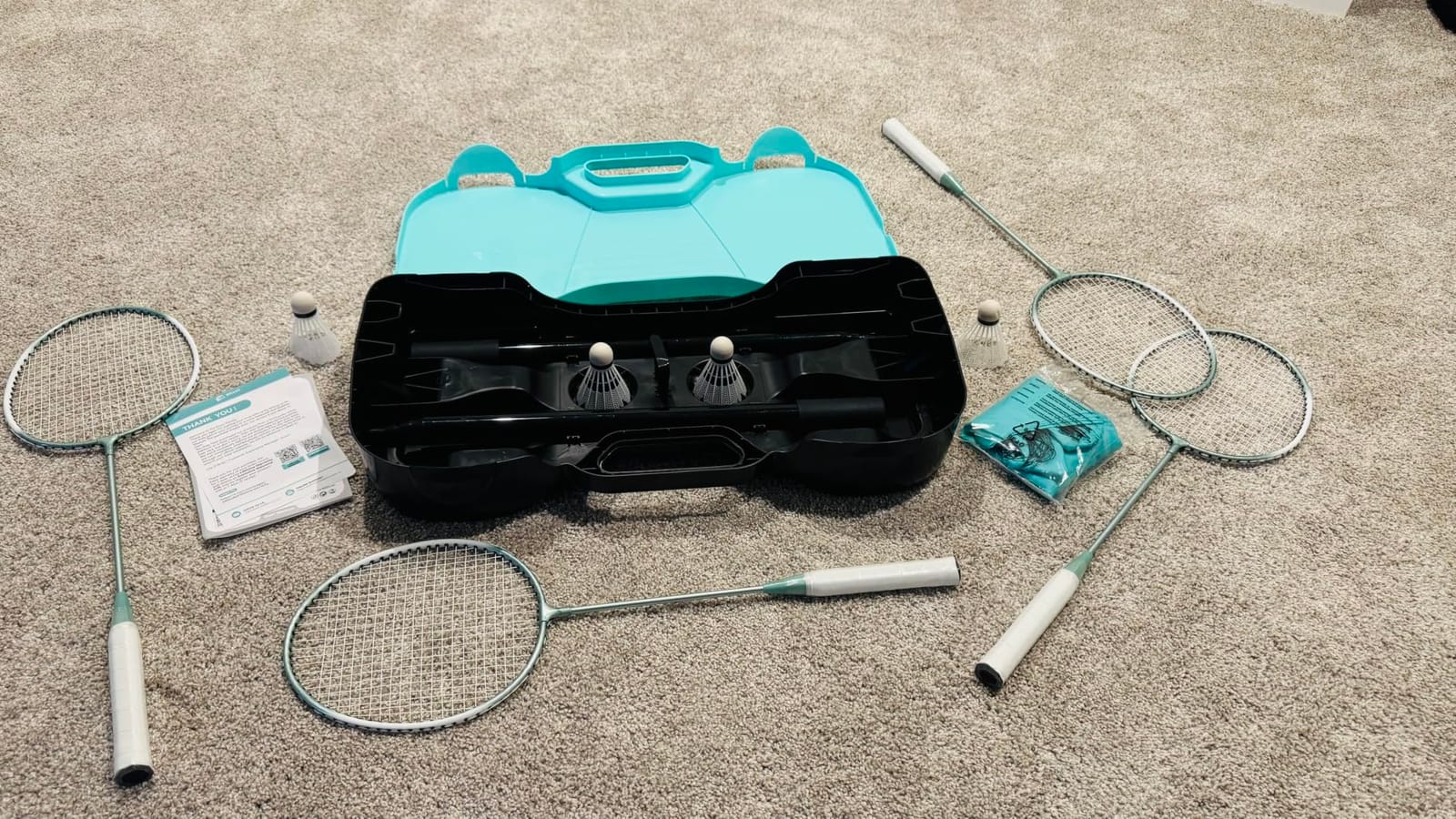 EasyGo Badminton Set with Net, 4 Rackets, 4 Shuttlecocks, Portable Storage Box, for Backyards, Outdoor Games, Yard Games customer photo 2