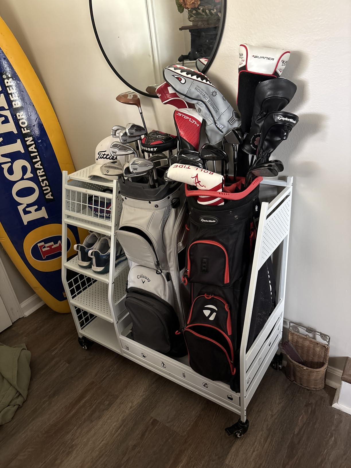 Lauren&Harold Golf Bag Organizer Garage Storage, Golf Storage Rack Stand Fits 2 Golf Bags, Golf Clubs and Other Golfing Equipment Accessories, Golf Organizer for Garage, Club, Shed, Basement customer photo 2