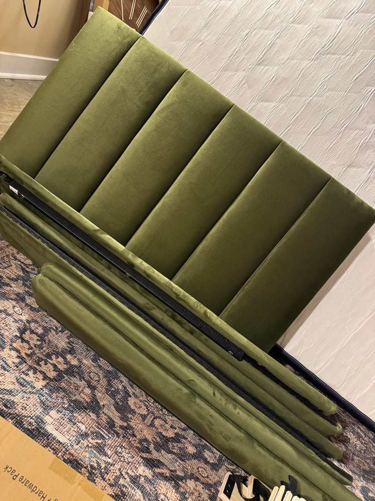 YUHUASHI King Bed Frame,Platform Bed with Upholstered Headboard,Grass Green customer photo 2