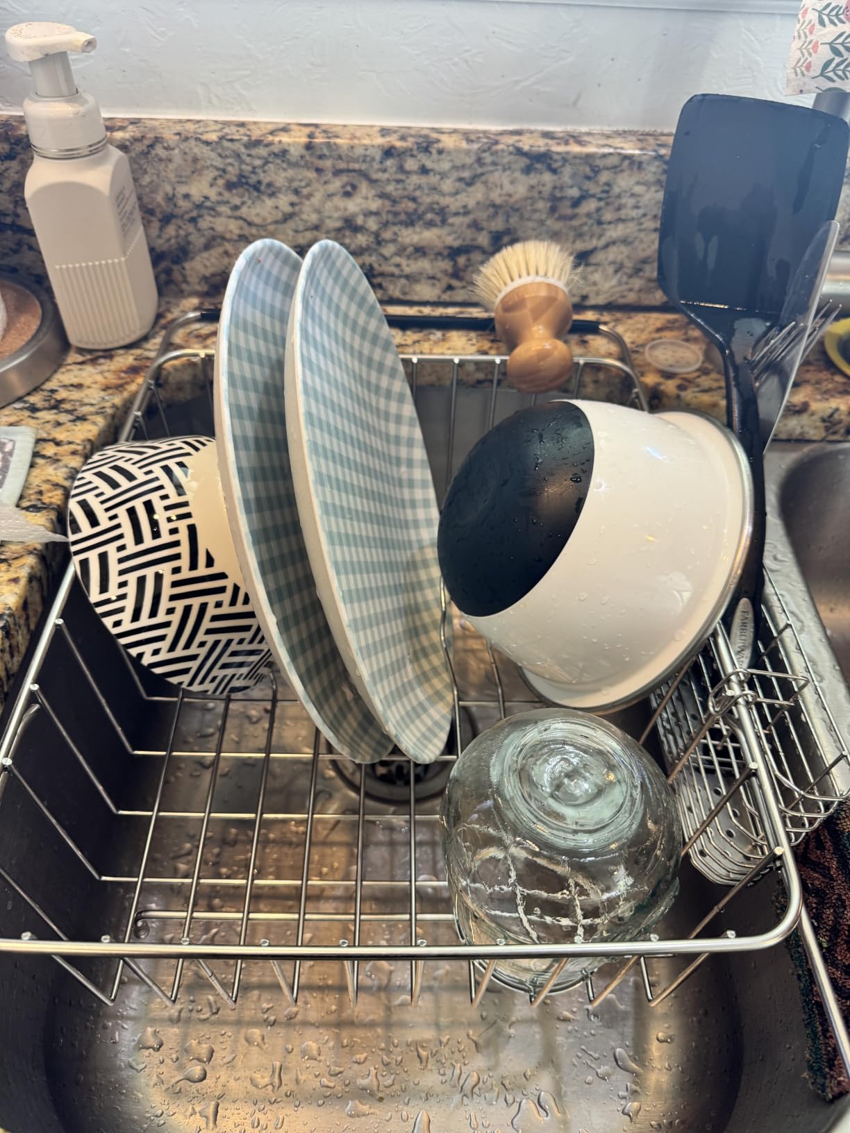 Fanbsy Small Dish Drainer Rack in Sink Adjustable, Expandable Stainless Steel Metal Dish Drying Rack Organizer with Stainless Steel Utensil Holder Over Inside Sink Counter, Rustproof(for 1-2 People) customer photo 1