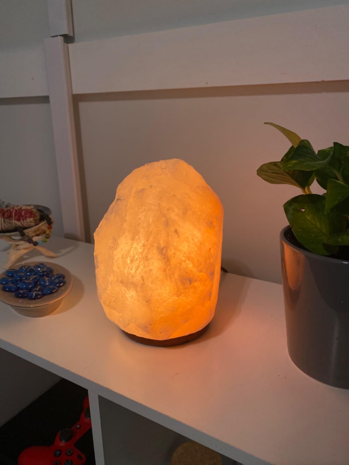 POHS 10-12 Inch Tall, 11-15 lbs Extra Large Himalayan Pink Salt Lamp | 100% Authentic Natural Hand-Carved Crystal Rock Salt Lamp with Wooden Base, Dimmable Cord & Bulb Replacement Included customer photo 1