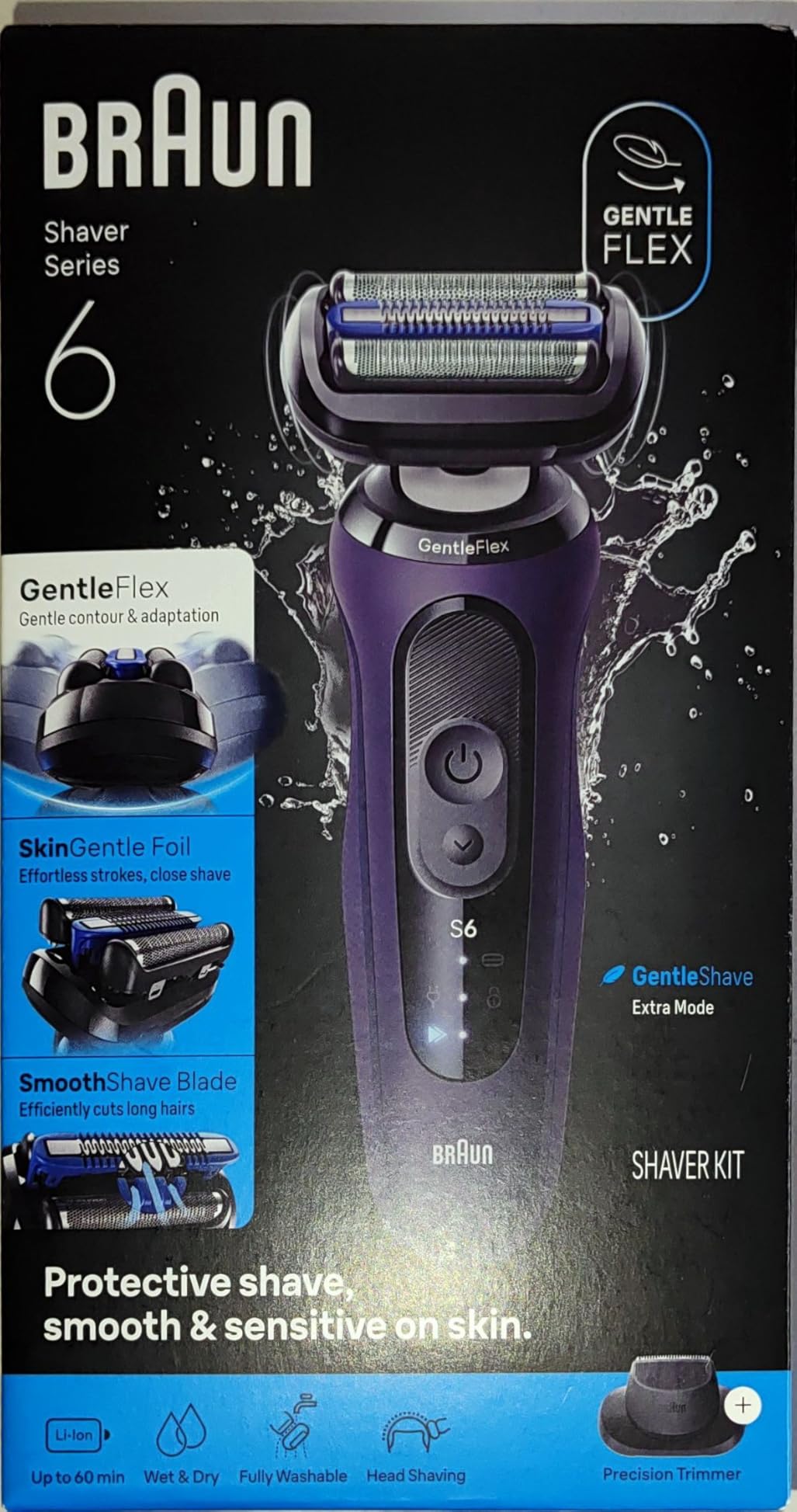 Braun Electric Shaver for Men, Series 6 6120s, Wet & Dry Shave, Turbo & Gentle Shaving Modes, with Precision Trimmer & Pouch, Blue customer photo 1