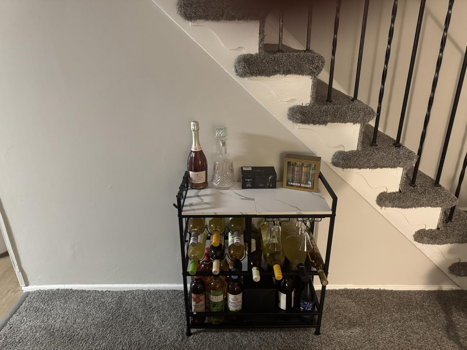 MAHANCRIS Bar Cart for Home, 3-Tier Serving Cart with Wheels and Handle, Beverage Cart with Wine Rack and Glass Holders, Rolling Wine Cart for Kitchen, Dining Room, Gold and White RCJM6101 customer photo 1