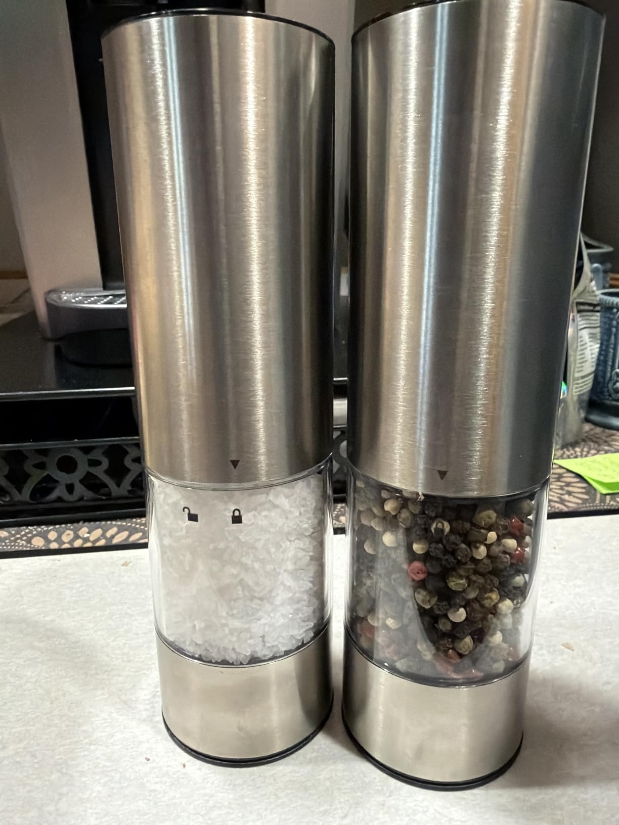 FORLIM Electric Salt & Pepper Grinder Set, Rechargeable 2 Pack, Black White | One-Hand Control for Home Cooks, BBQ, Meal Prep and Dining; 3.4 oz Removable Clear Cups, White LED, 7 Settings, Ceramic Core customer photo 1
