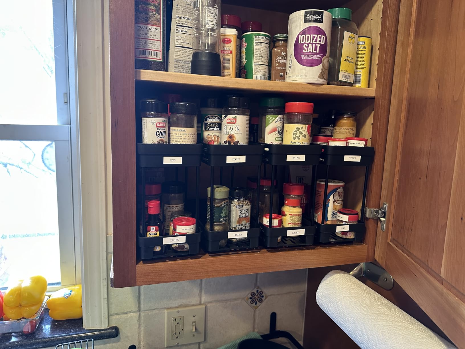 Pull Out Spice Rack Organizer for Cabinet, 3 Packs Slide Out Spice Racks Organizer, Spice Cabinet Organizers, Cabinet Size Need:12'' Highx11'' Deepx5'' Wide,Each Tier Hold 10 Spice Jar - 2 Tier, Black customer photo 2