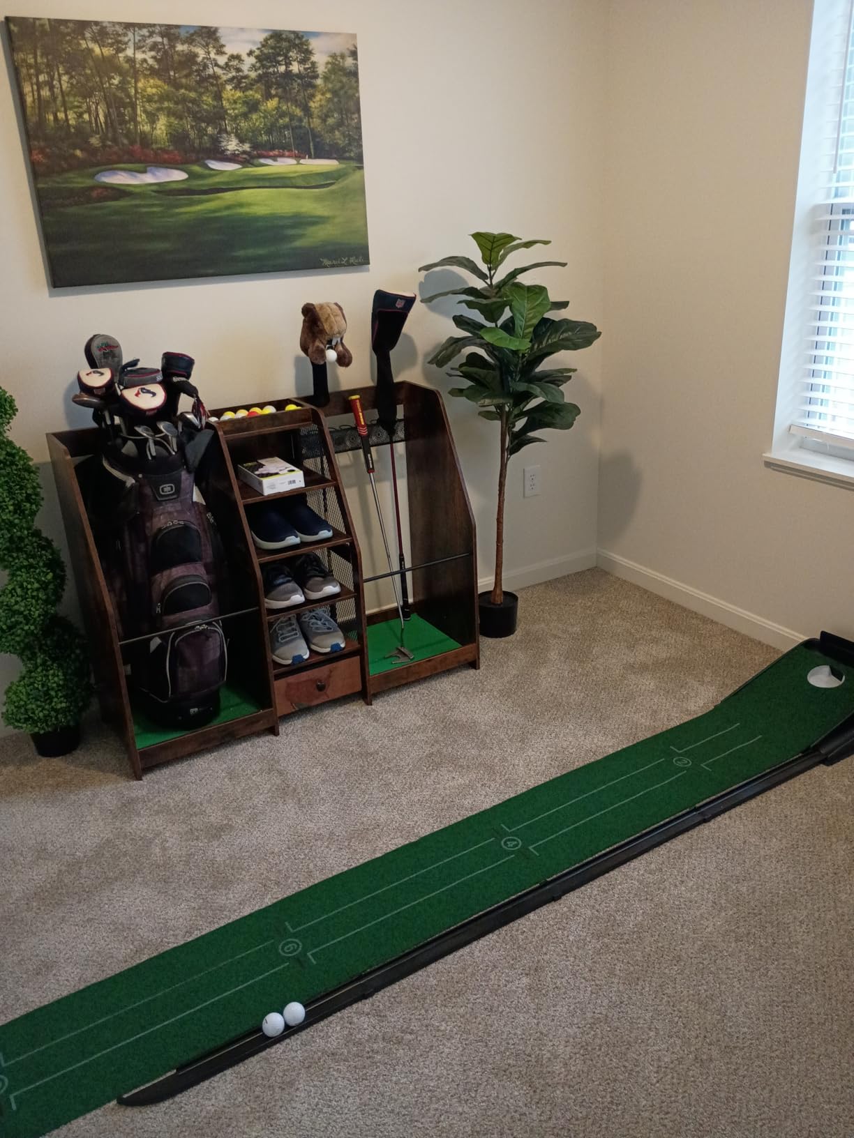 Golf Bag Storage Organizer Holds 2 Golf Bags for Garage - Wooden Rack customer photo 1