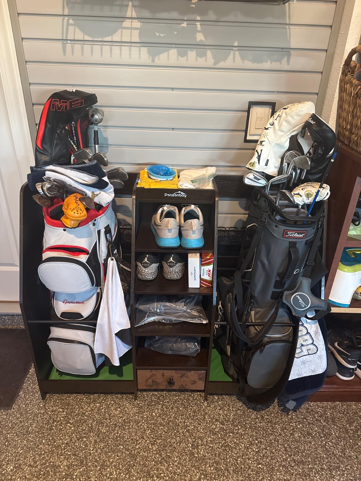 Golf Bag Storage Organizer Holds 2 Golf Bags for Garage - Wooden Rack customer photo 2