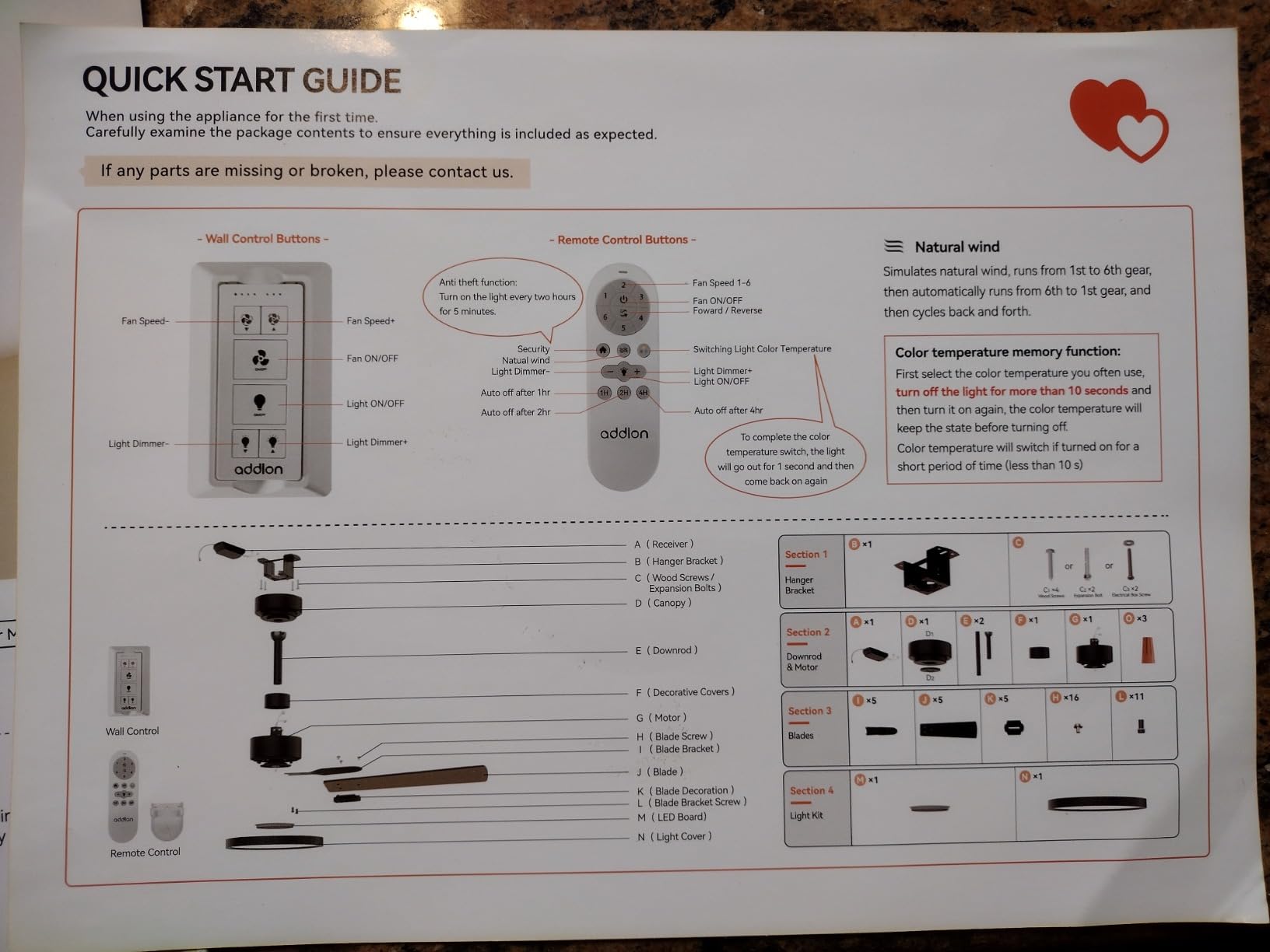 addlon 52 Inch Ceiling Fans with Lights and Remote Control, Wall Switch customer photo 1