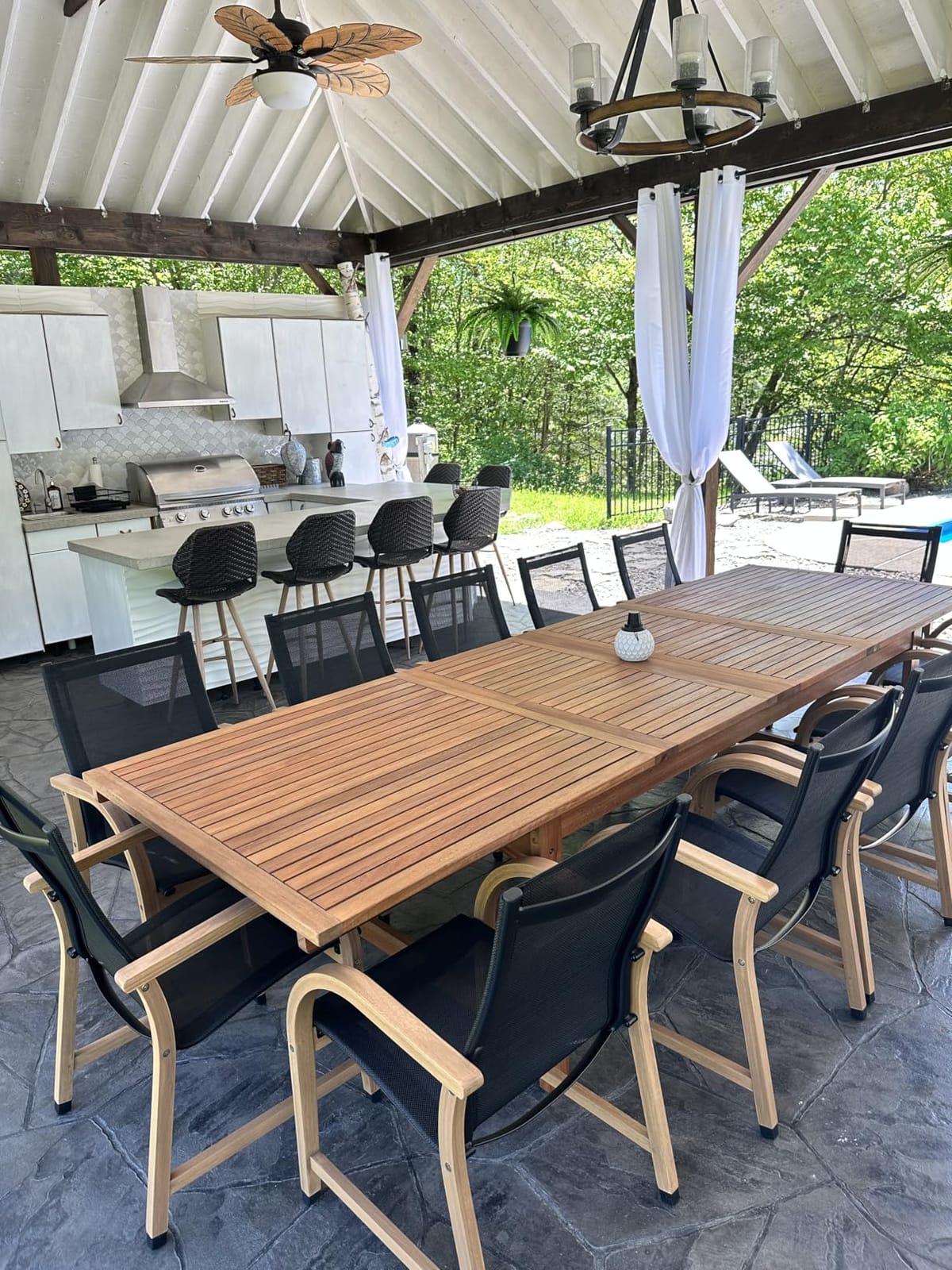 Amazonia Franklin 11-Piece Rectangular Extendable Patio Dining Set | Teak Finish and Weather-Net Technology | Ideal for Outdoors and Indoors customer photo 2