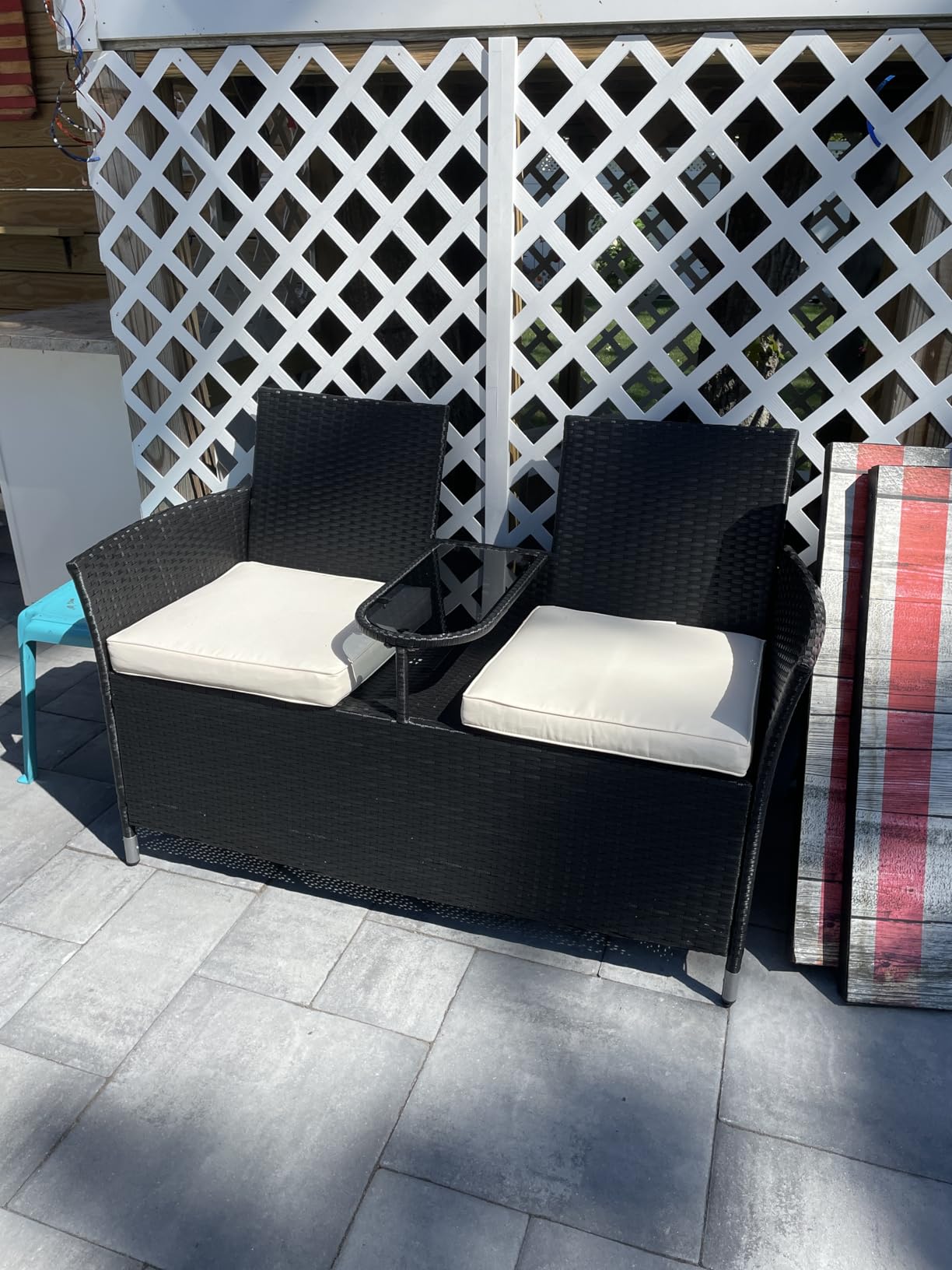 Yaheetech Patio Loveseat, Outdoor Wicker Double Chair w/Side Table customer photo 2