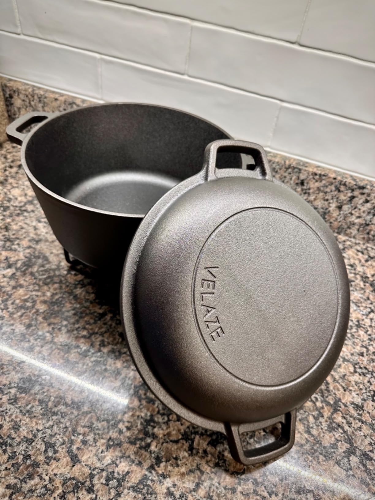 Velaze 10 QT Pre-Seasoned Cast Iron Camping Dutch Oven Pot with Lid | Comes with Metal Handles, Lid Lifter, Stand Support, Use in Oven, on Stove, Grill, or Over Campfire, Capacity for 4-8 People customer photo 1