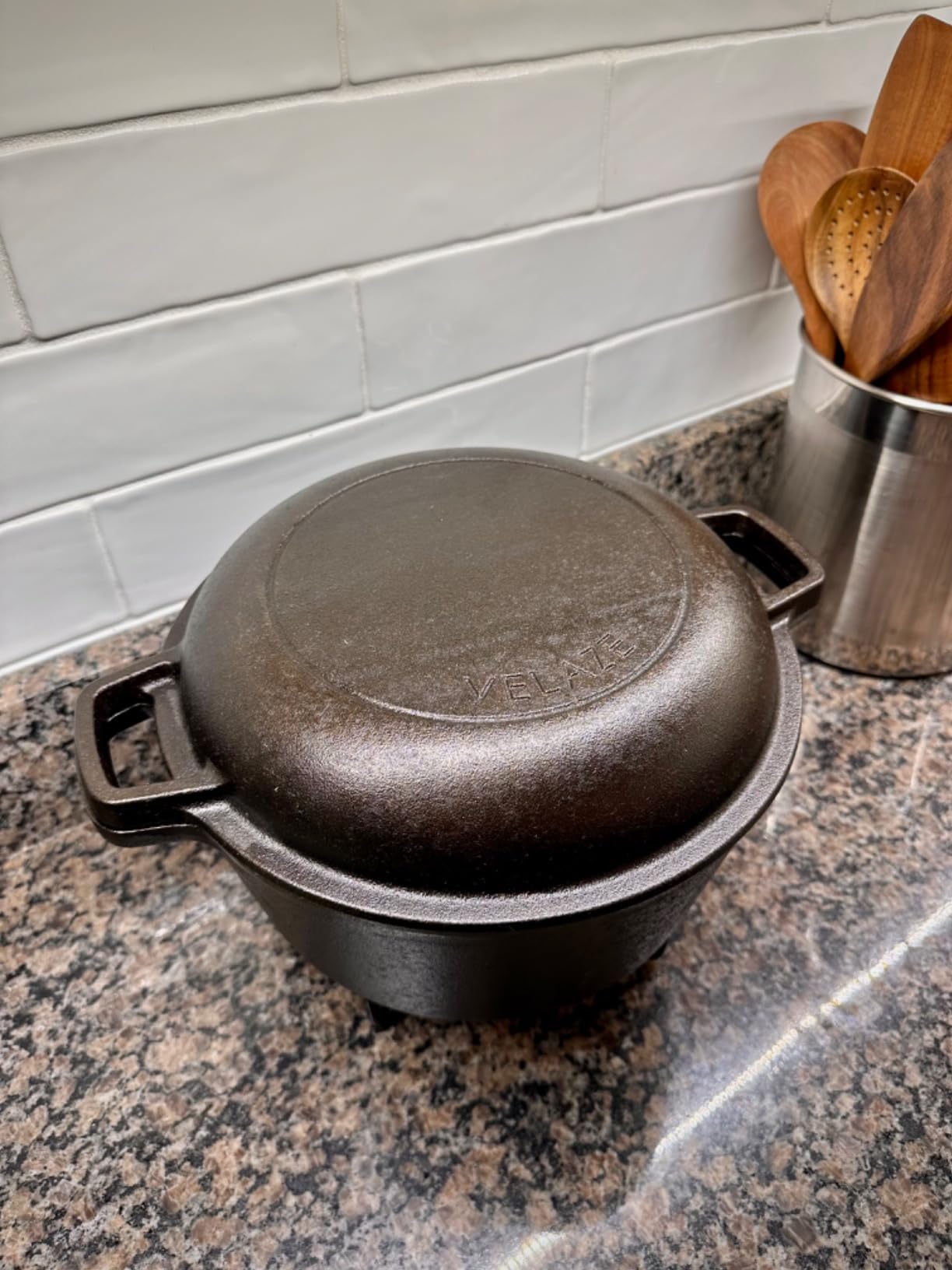 Velaze 10 QT Pre-Seasoned Cast Iron Camping Dutch Oven Pot with Lid | Comes with Metal Handles, Lid Lifter, Stand Support, Use in Oven, on Stove, Grill, or Over Campfire, Capacity for 4-8 People customer photo 2