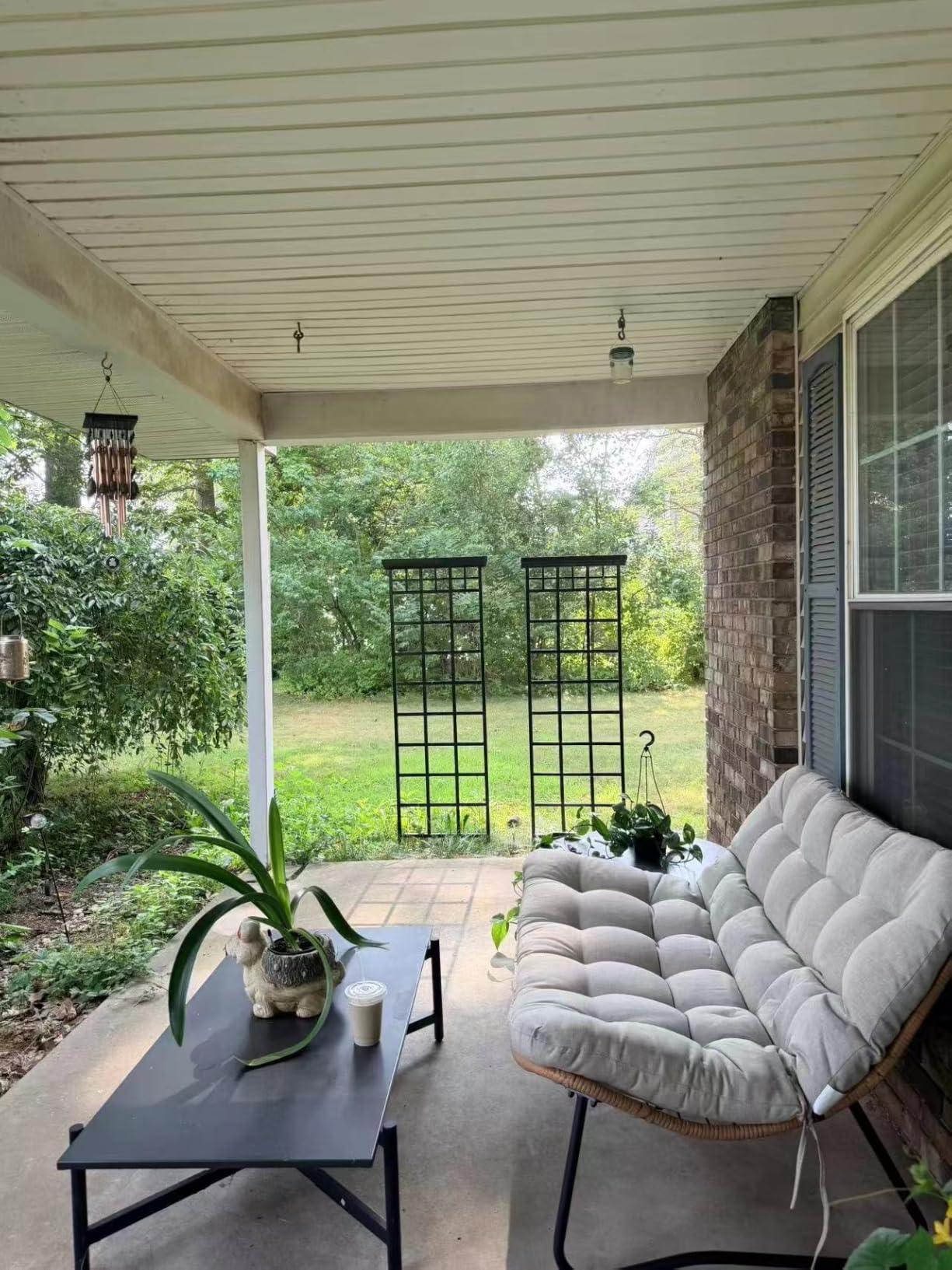 Outdoor Loveseat, Boho Rattan Patio Couch with Soft Cushion (Beige) customer photo 2